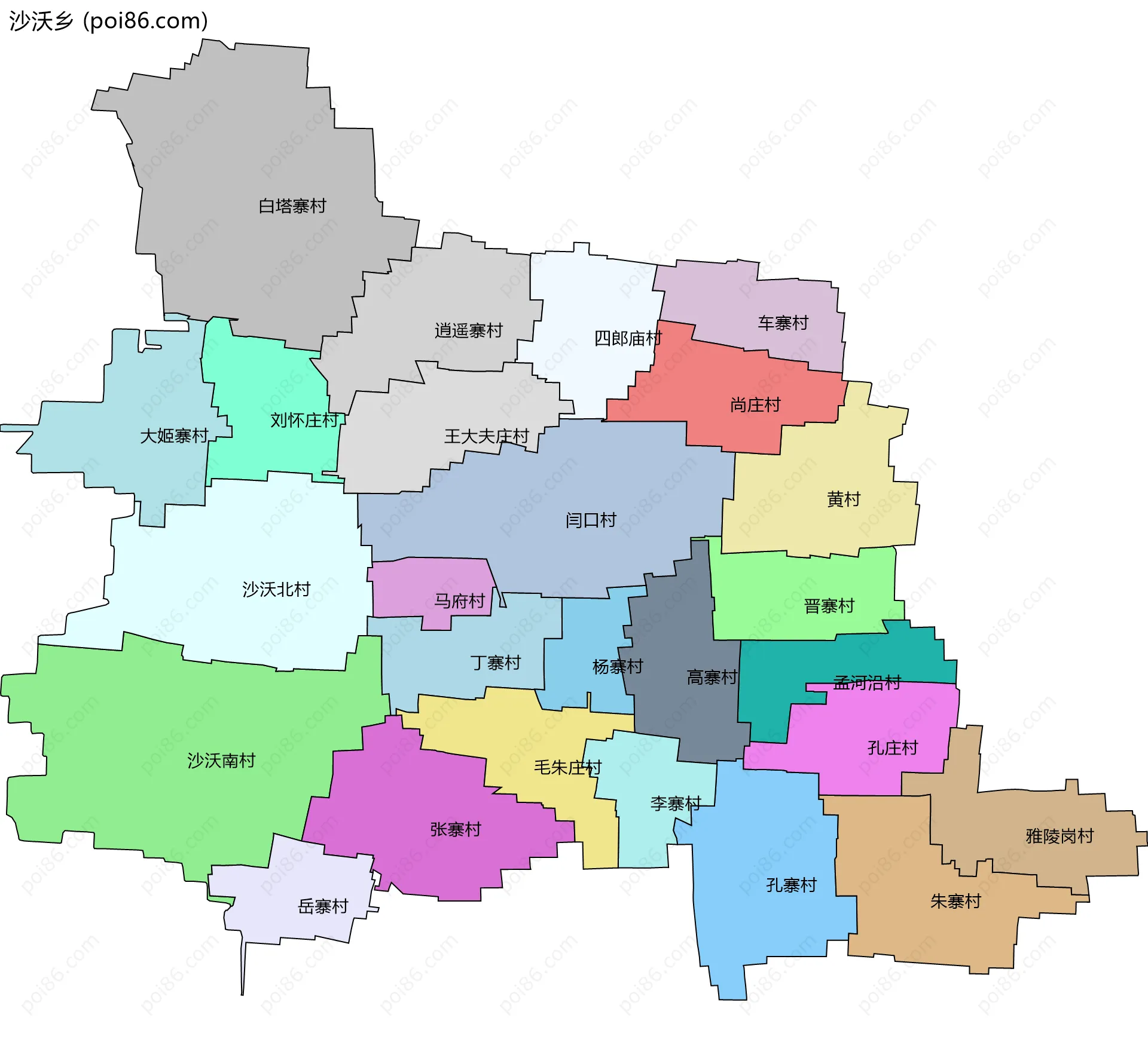 沙沃乡边界地图(五级行政区划)