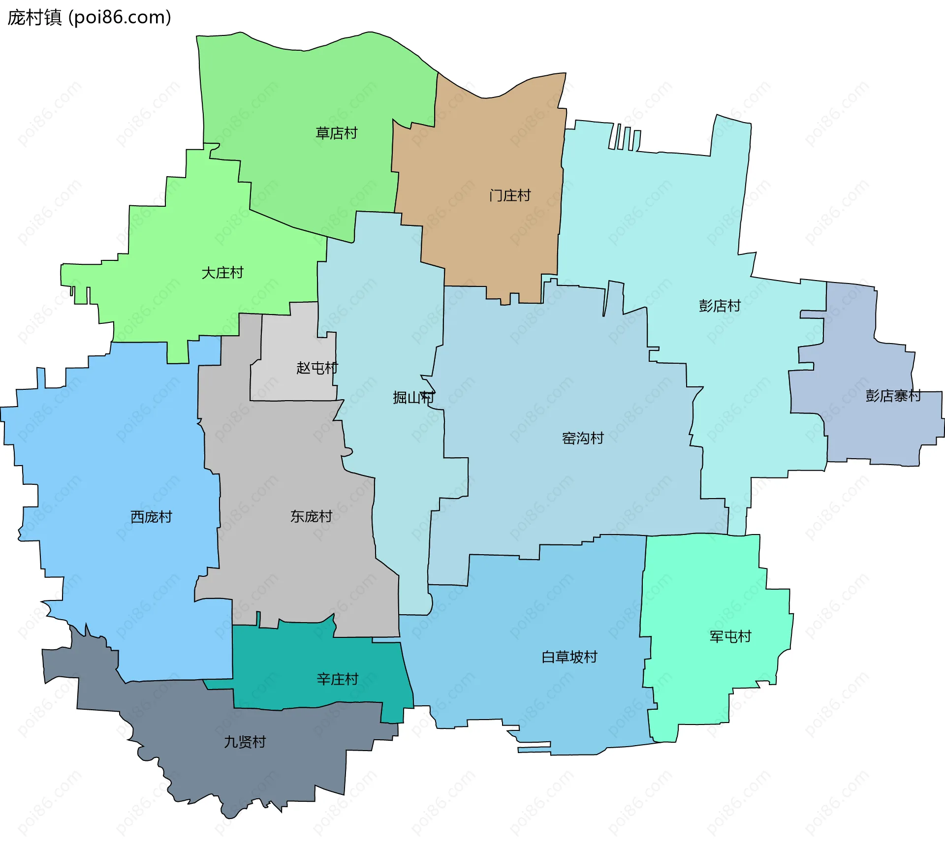 庞村镇边界地图(五级行政区划)