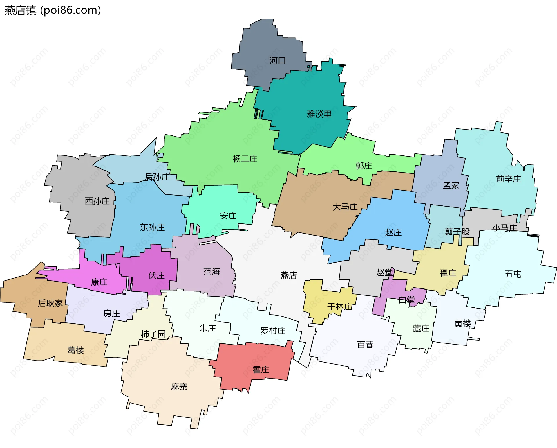 燕店镇边界地图(五级行政区划)