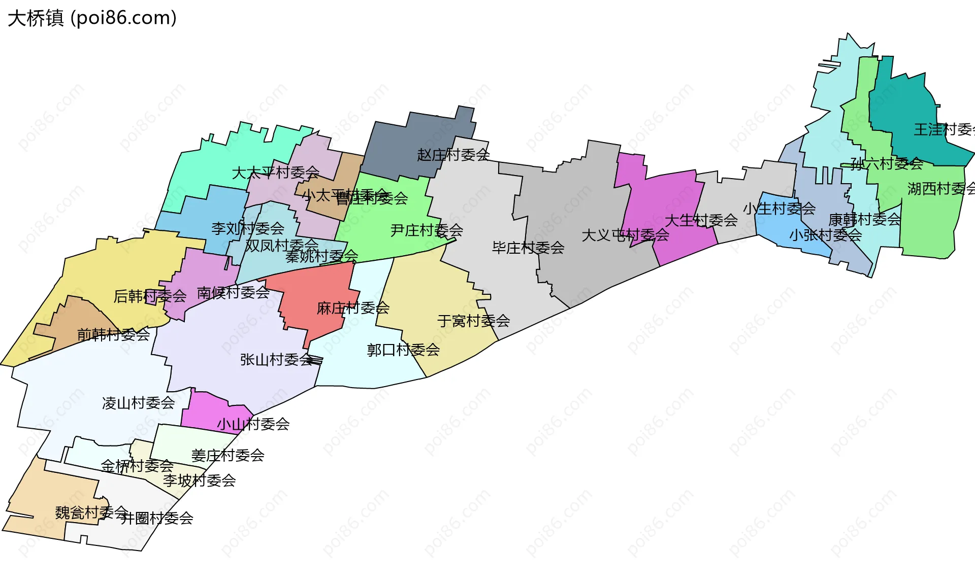 大桥镇边界地图(五级行政区划)