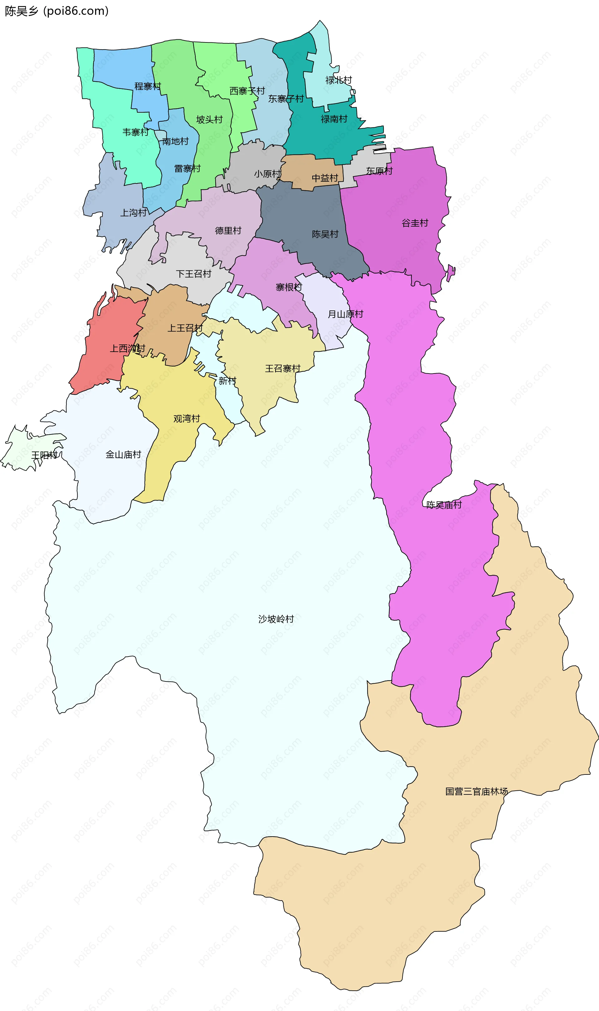 陈吴乡边界地图(五级行政区划)