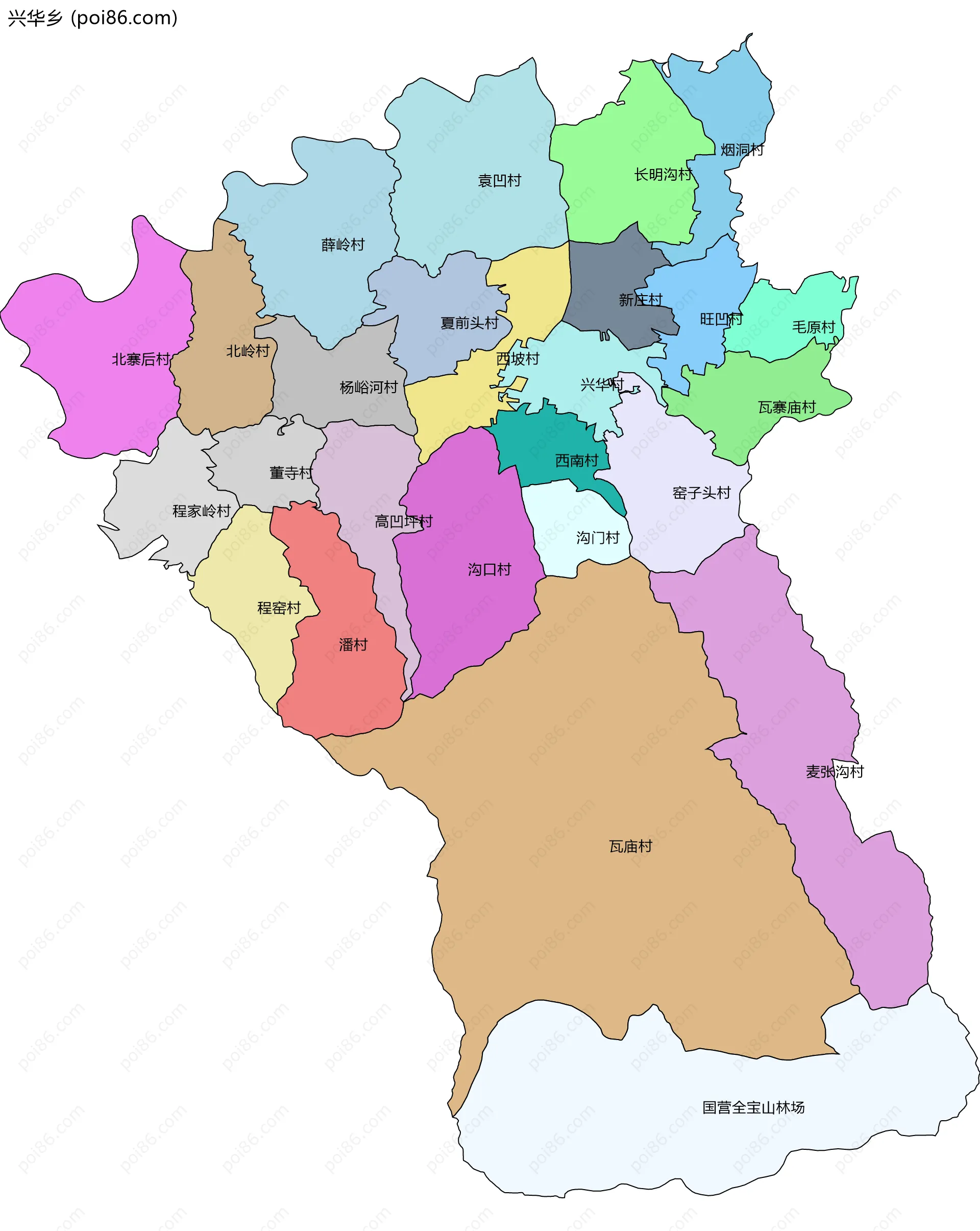 兴华乡边界地图(五级行政区划)