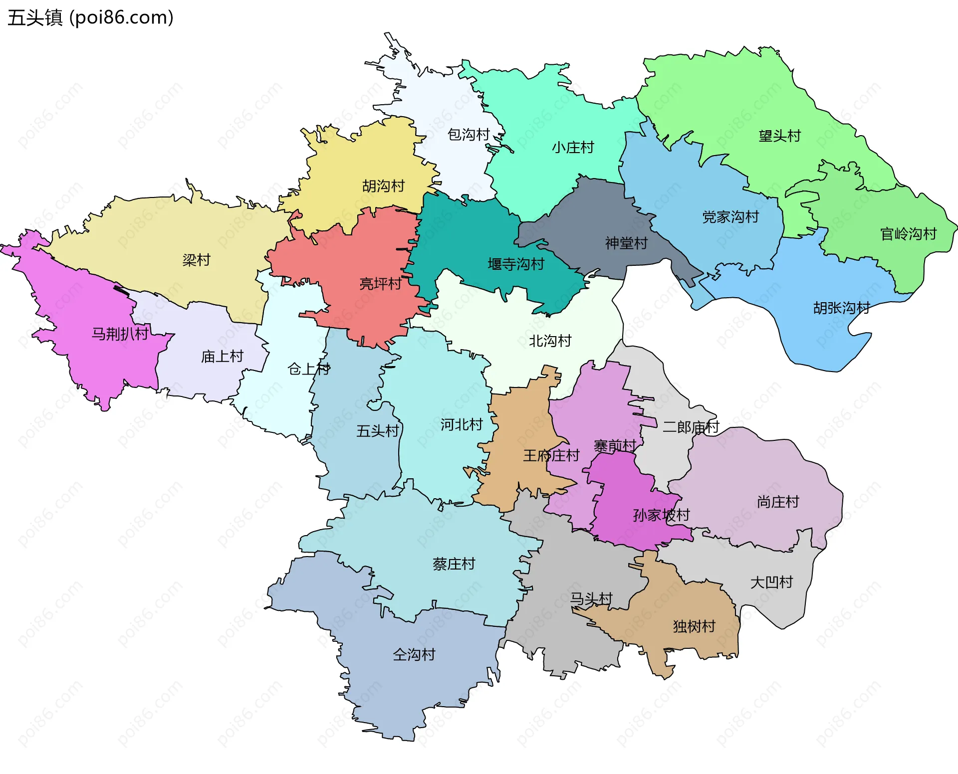 五头镇边界地图(五级行政区划)