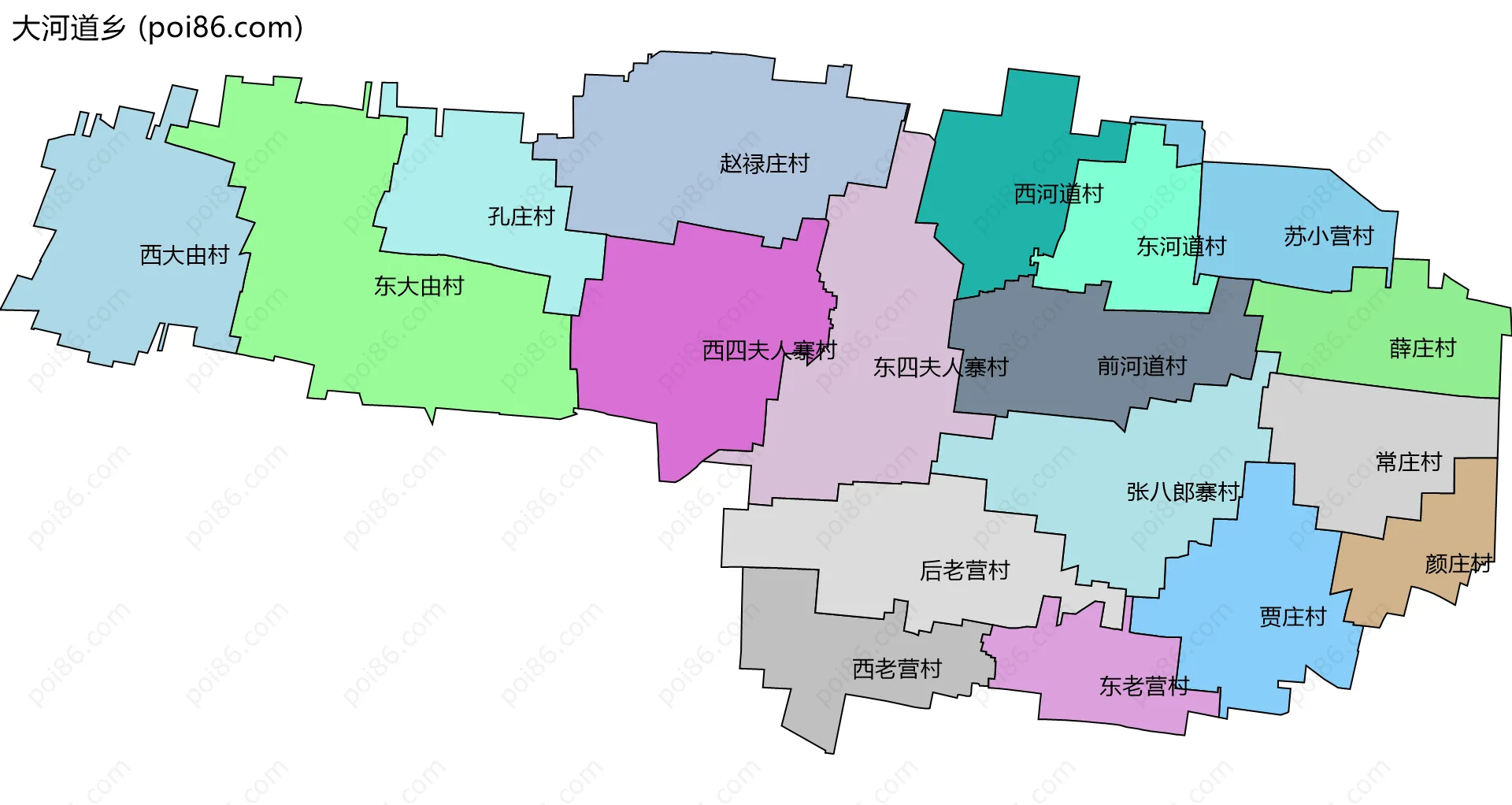 大河道乡边界地图(五级行政区划)