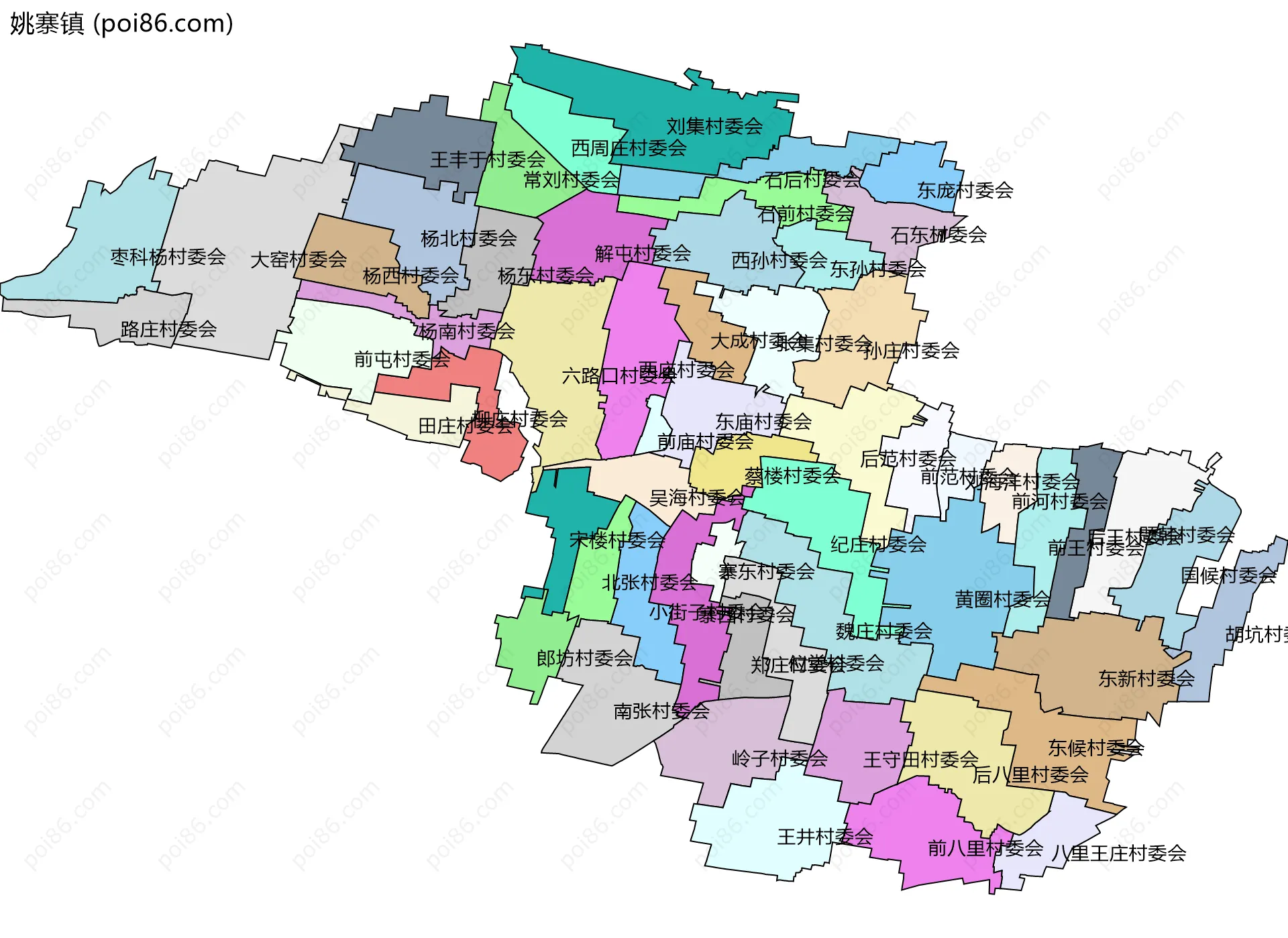 姚寨镇边界地图(五级行政区划)