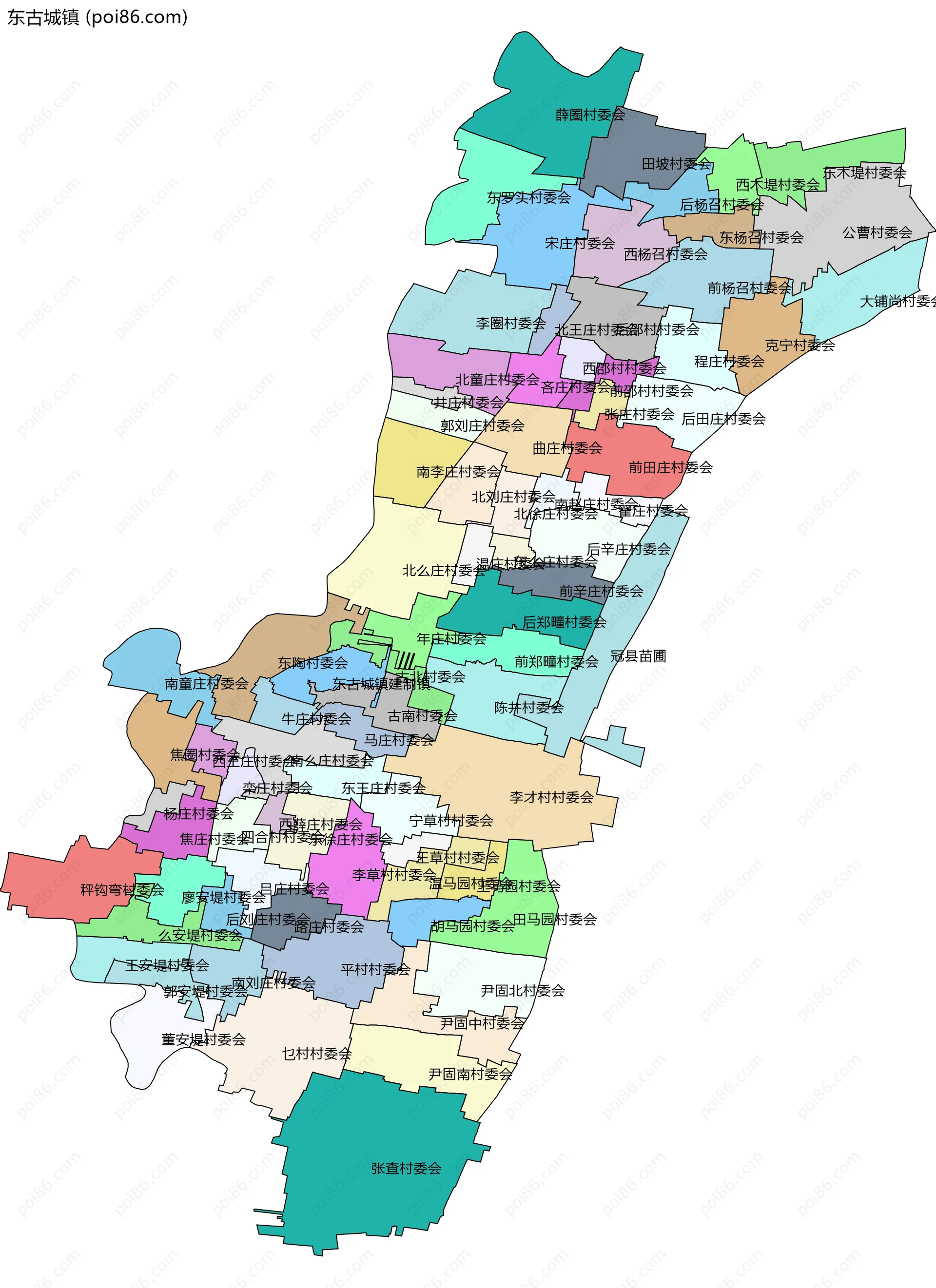 东古城镇边界地图(五级行政区划)