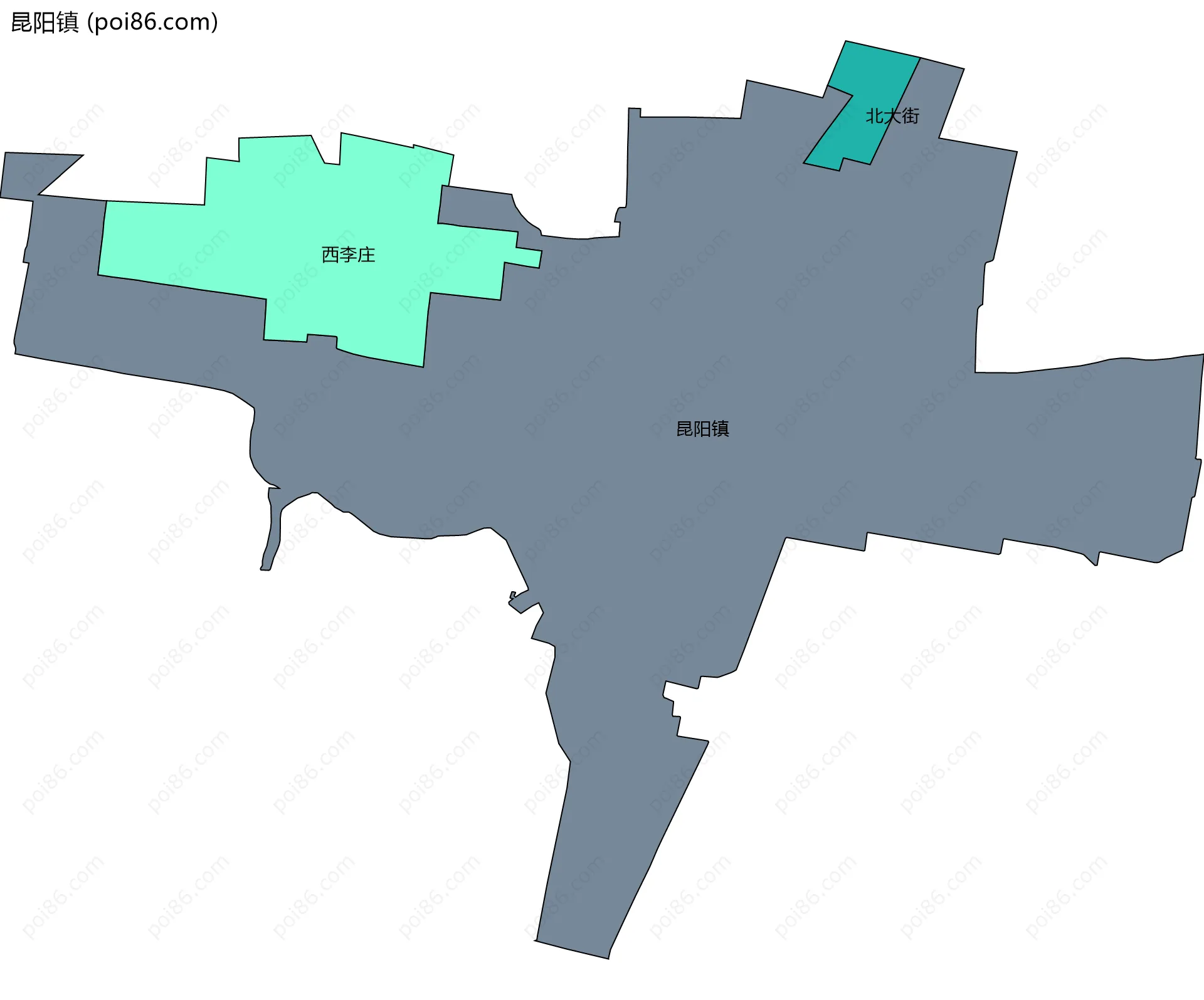 昆阳镇边界地图(五级行政区划)