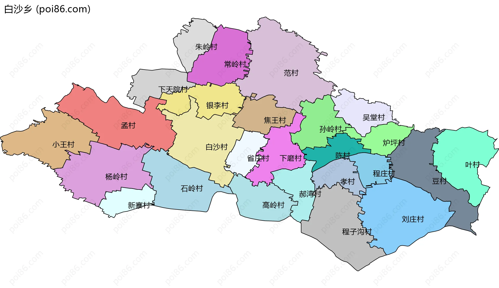 白沙乡边界地图(五级行政区划)