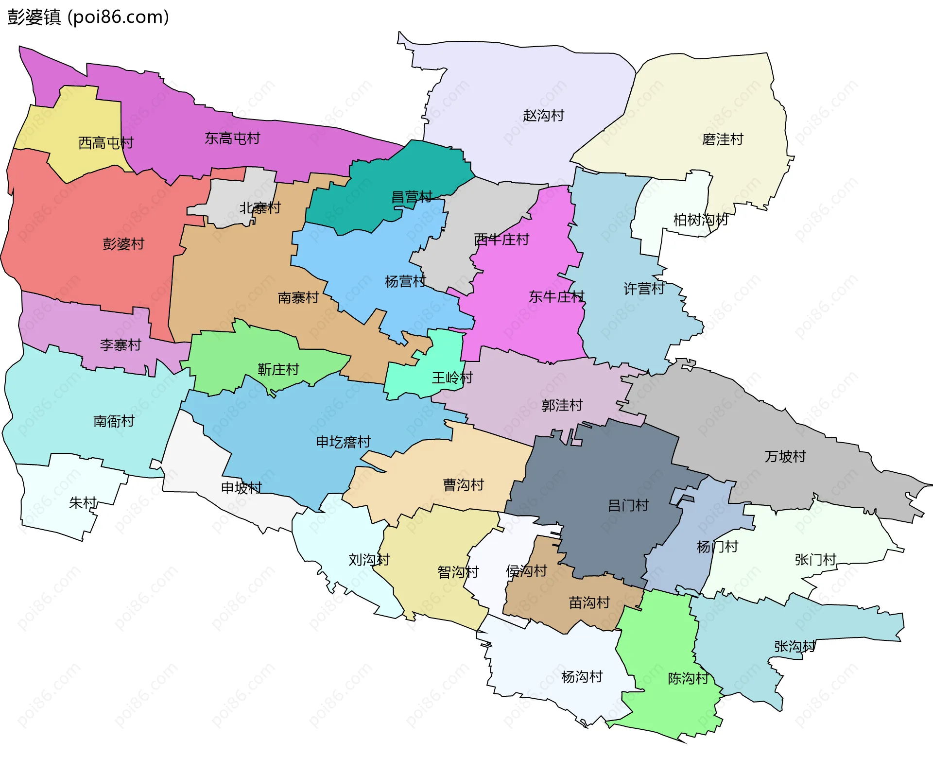 彭婆镇边界地图(五级行政区划)