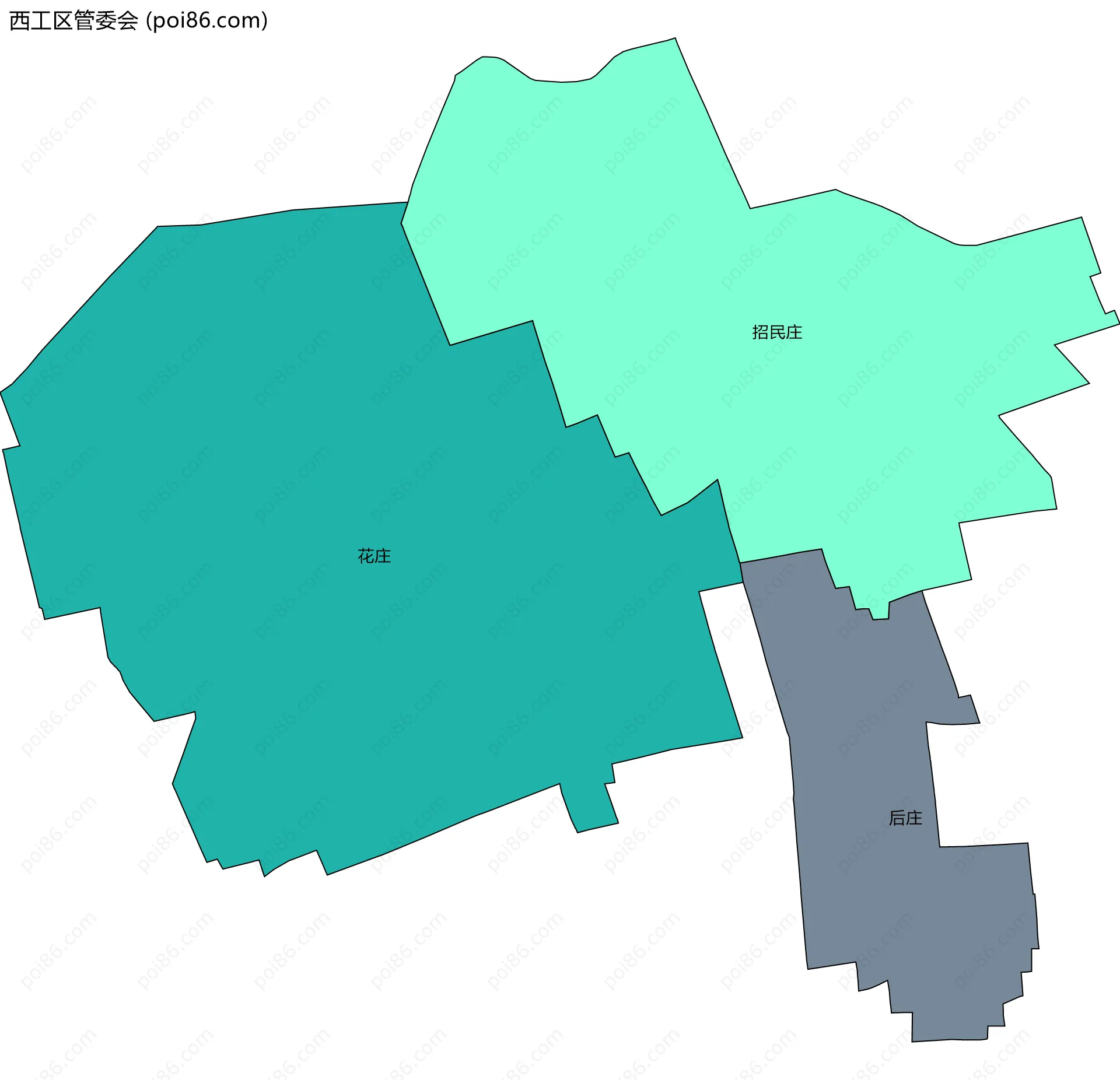 西工区管委会边界地图(五级行政区划)