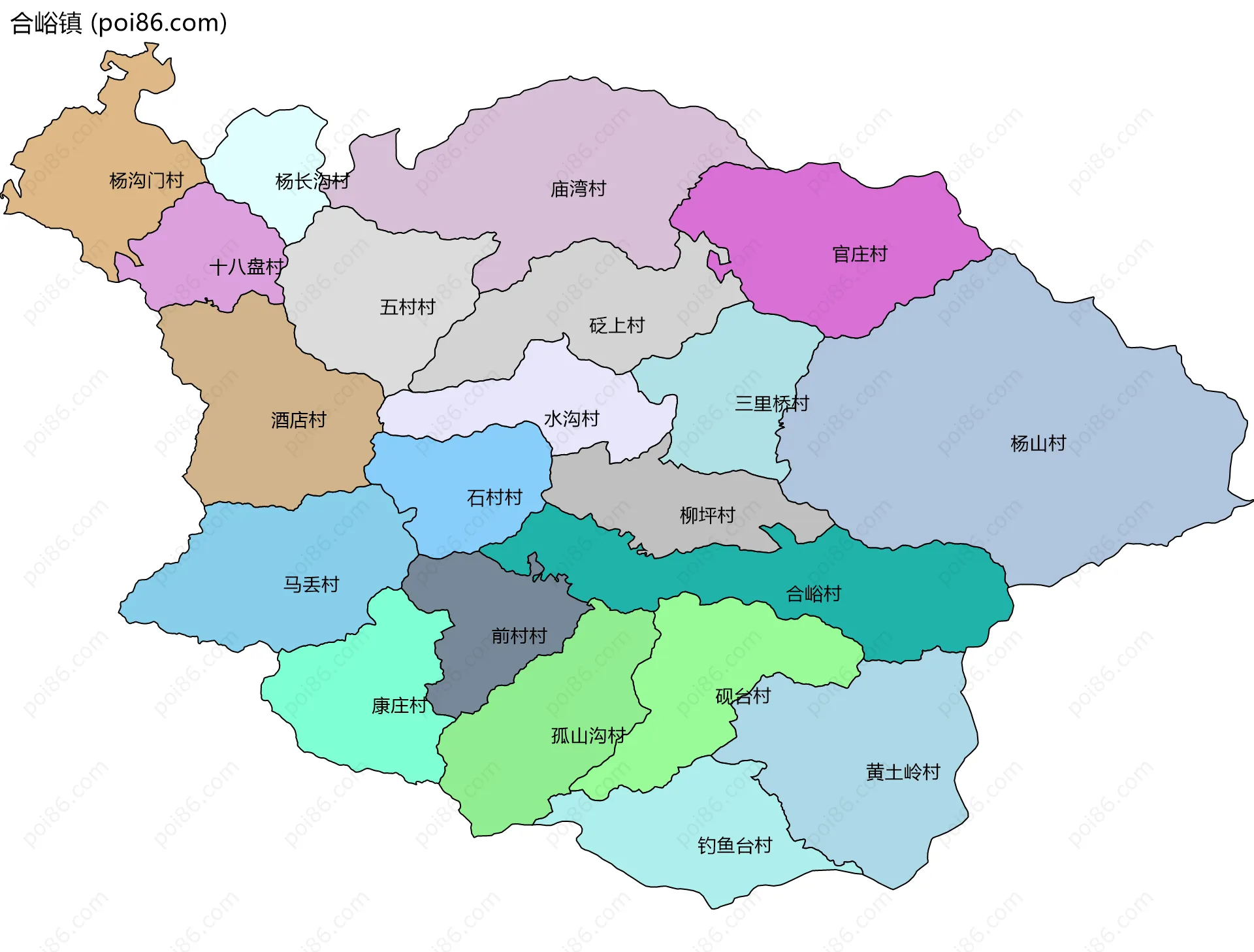 合峪镇边界地图(五级行政区划)