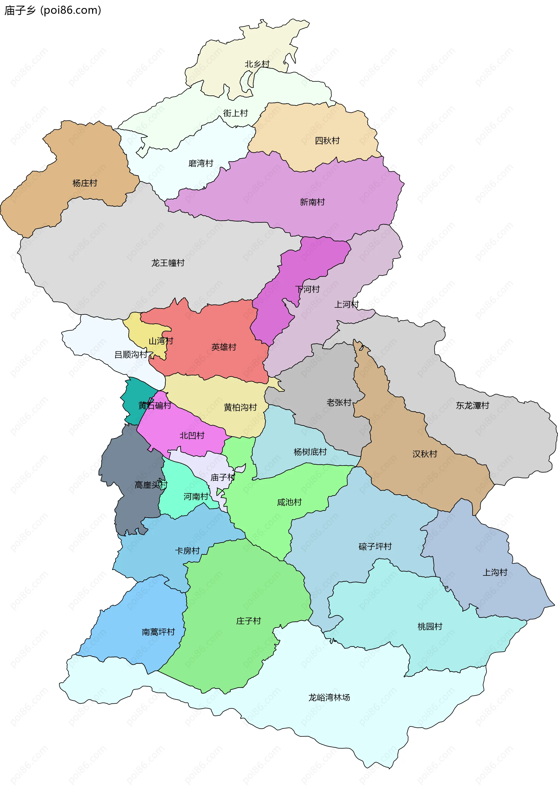 庙子乡边界地图(五级行政区划)