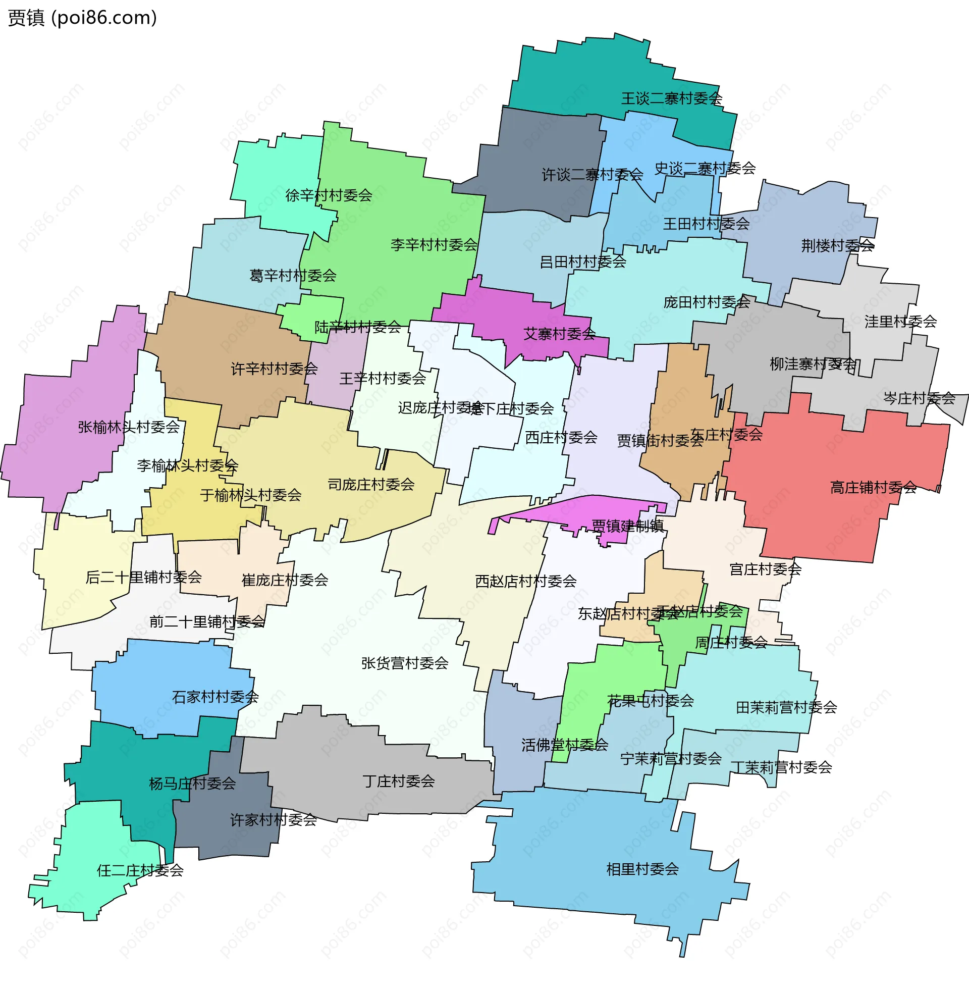 贾镇边界地图(五级行政区划)