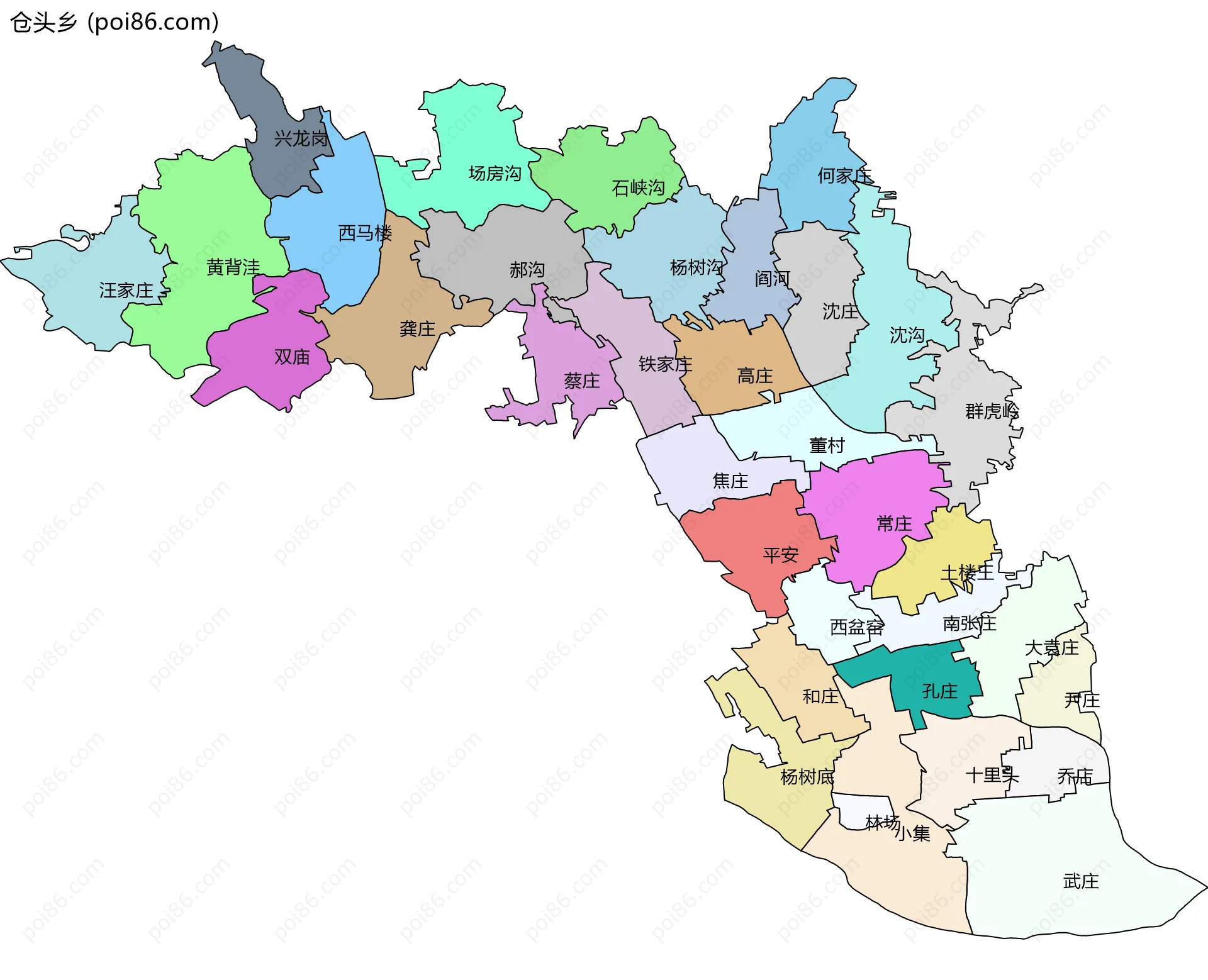 仓头乡边界地图(五级行政区划)
