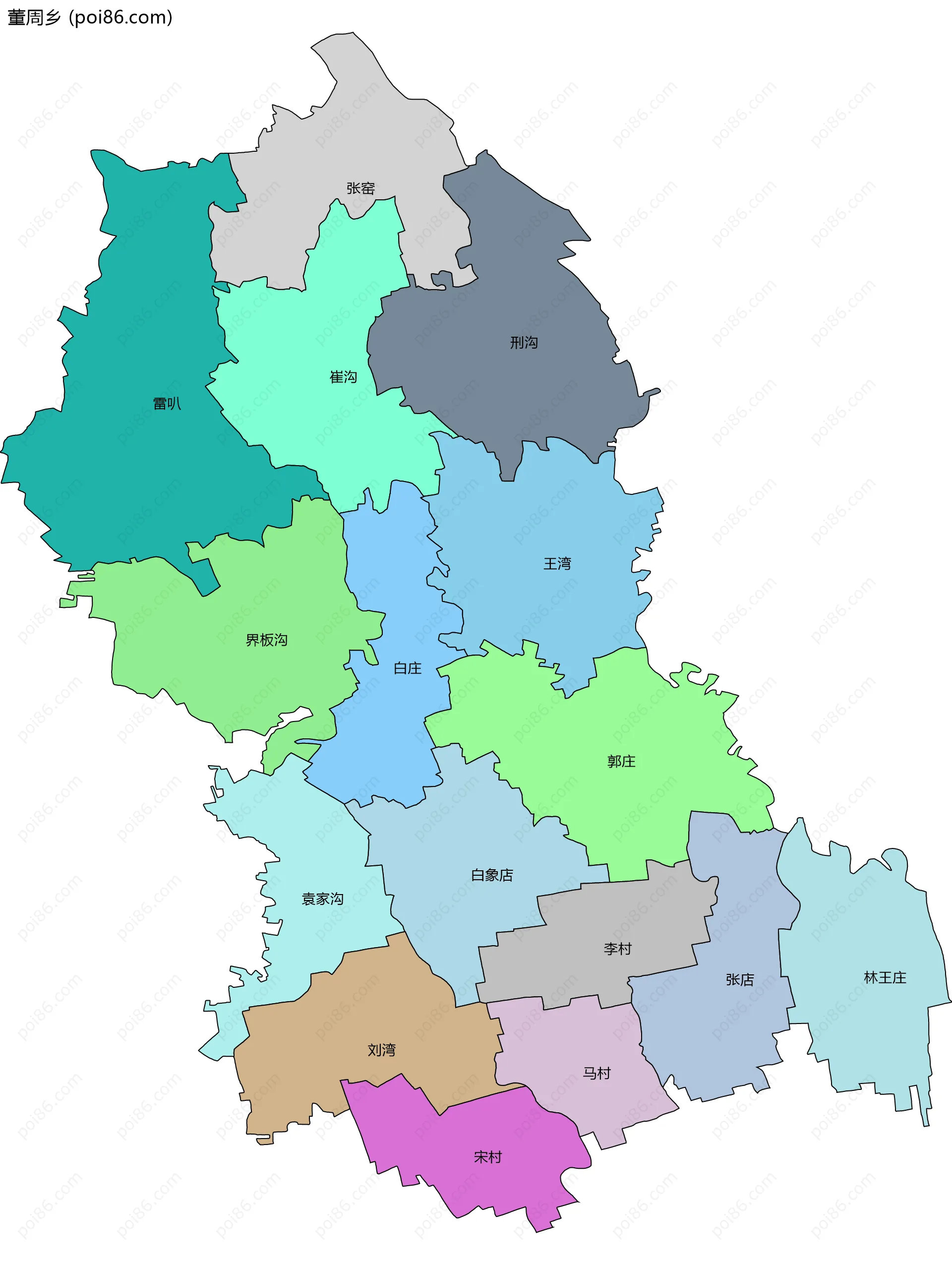 董周乡边界地图(五级行政区划)