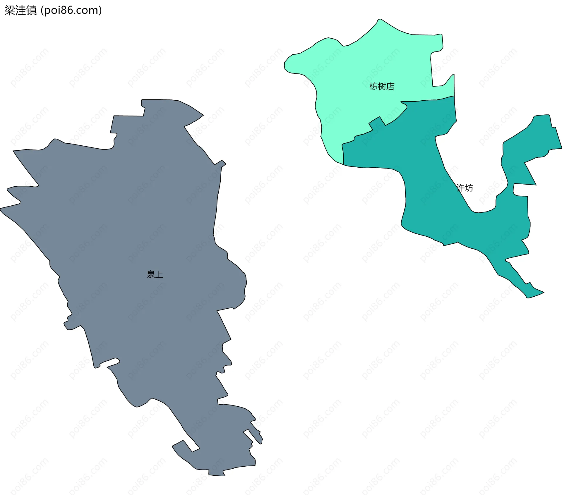 梁洼镇边界地图(五级行政区划)