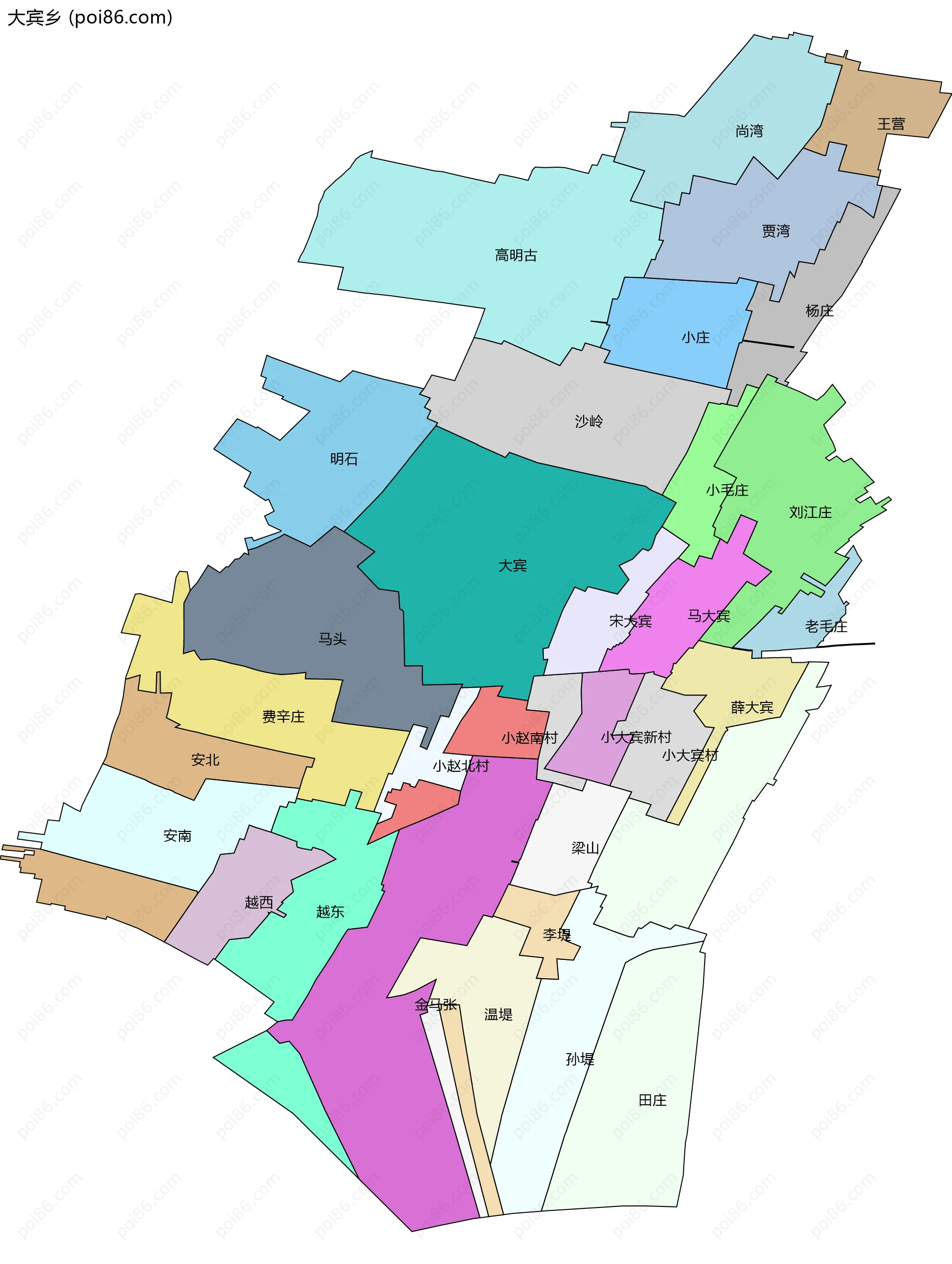 大宾乡边界地图(五级行政区划)
