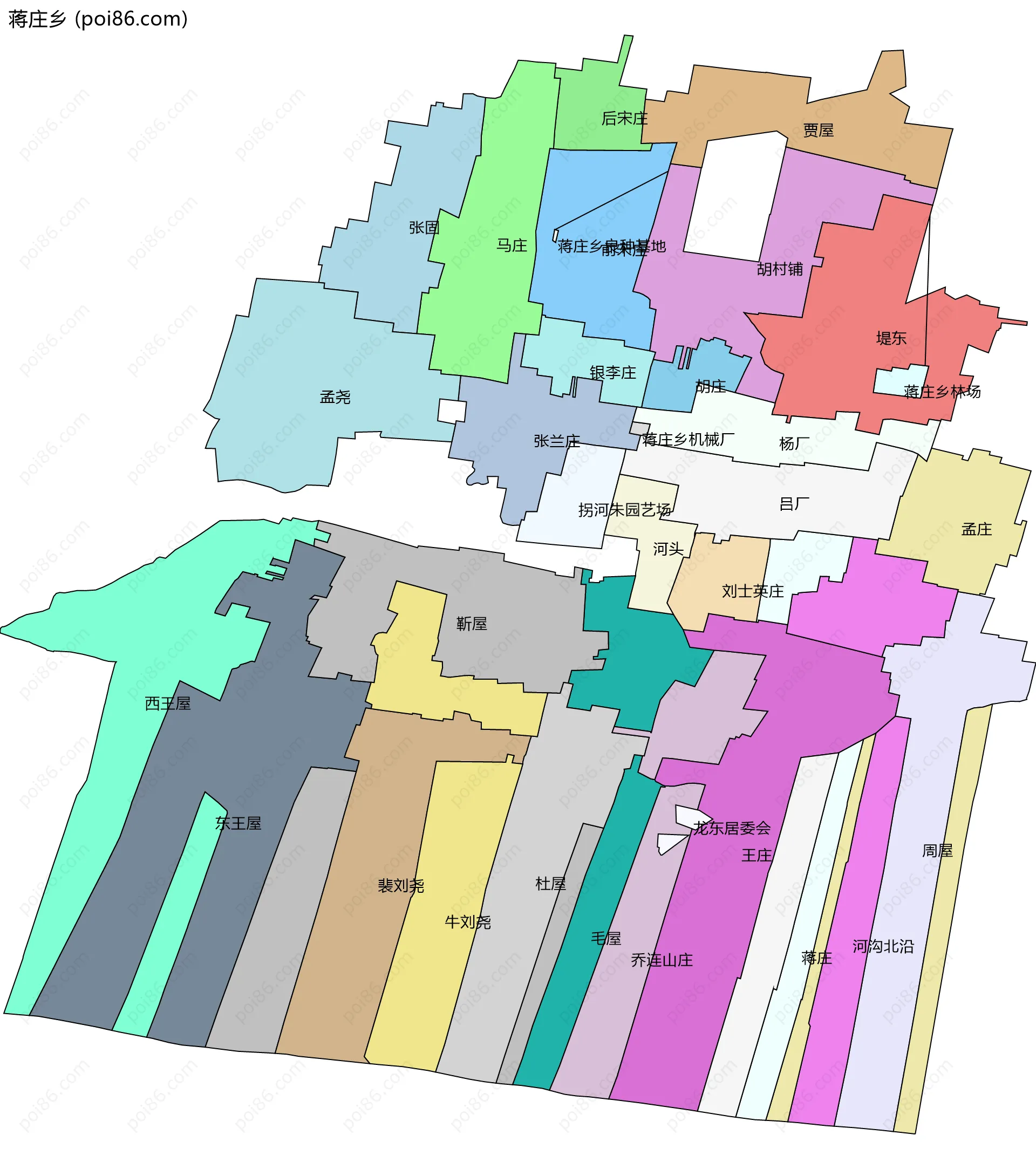 蒋庄乡边界地图(五级行政区划)
