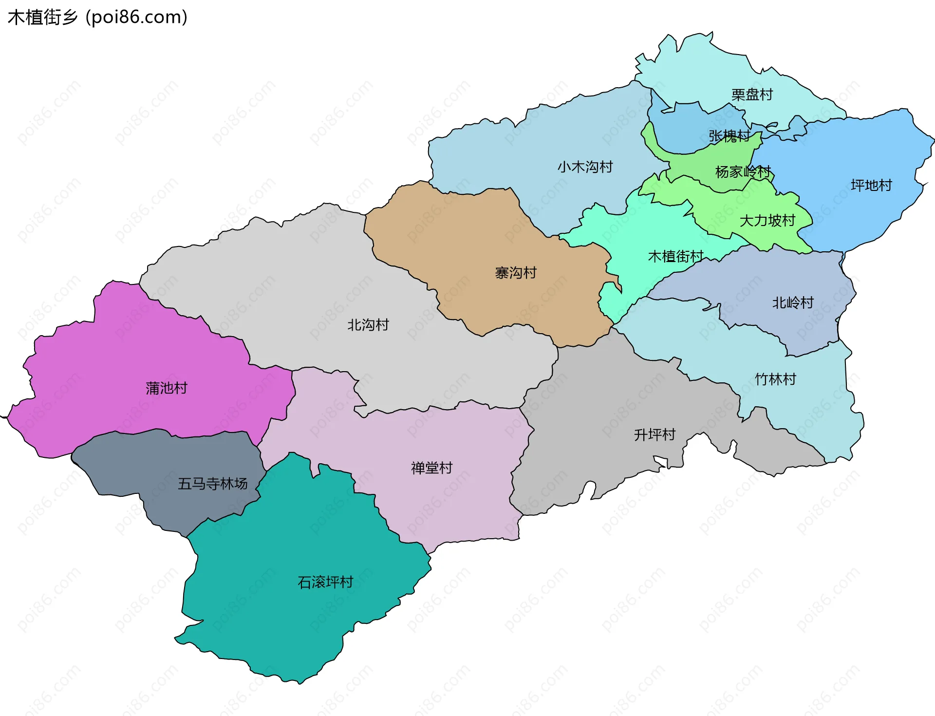 木植街乡边界地图(五级行政区划)
