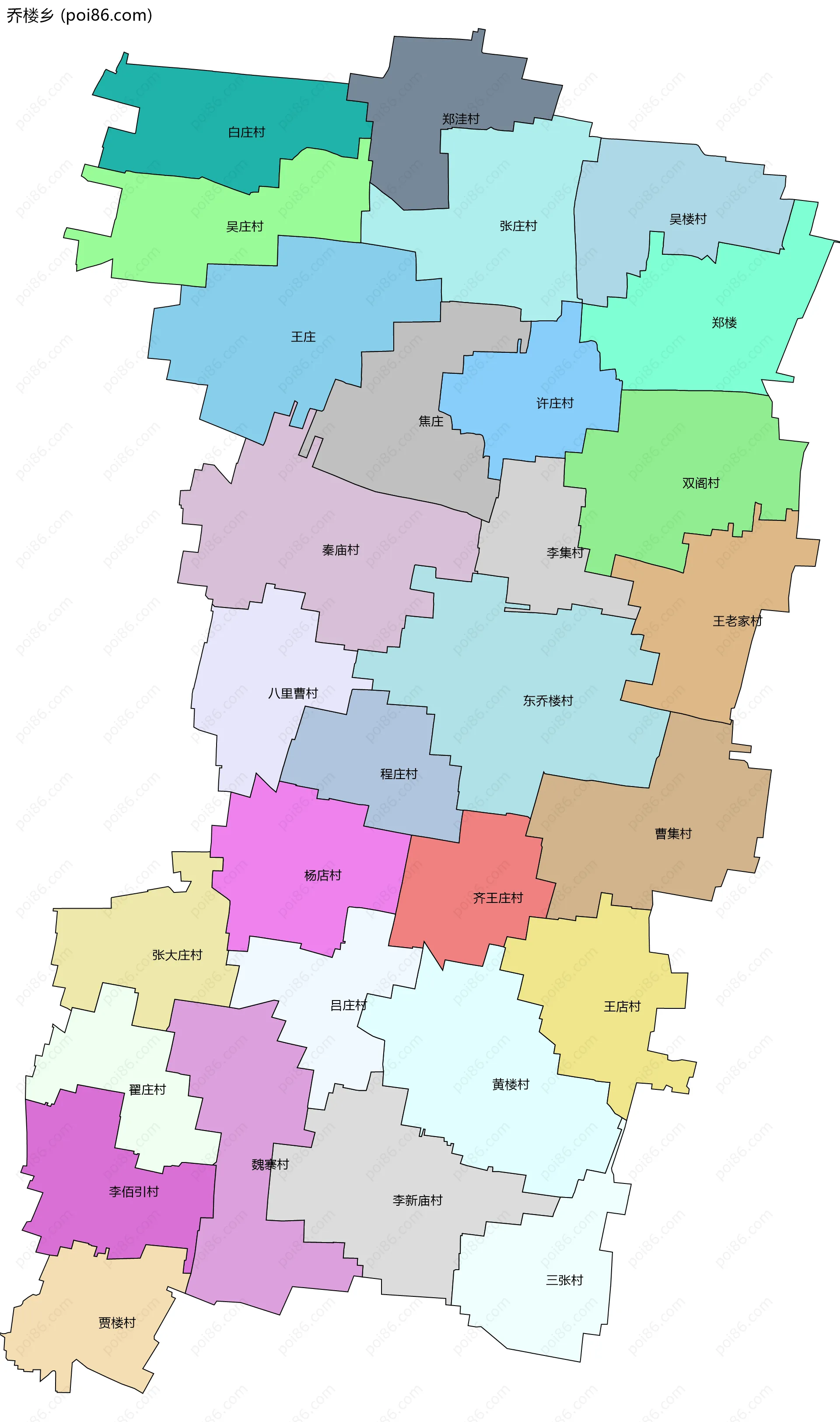 乔楼乡边界地图(五级行政区划)