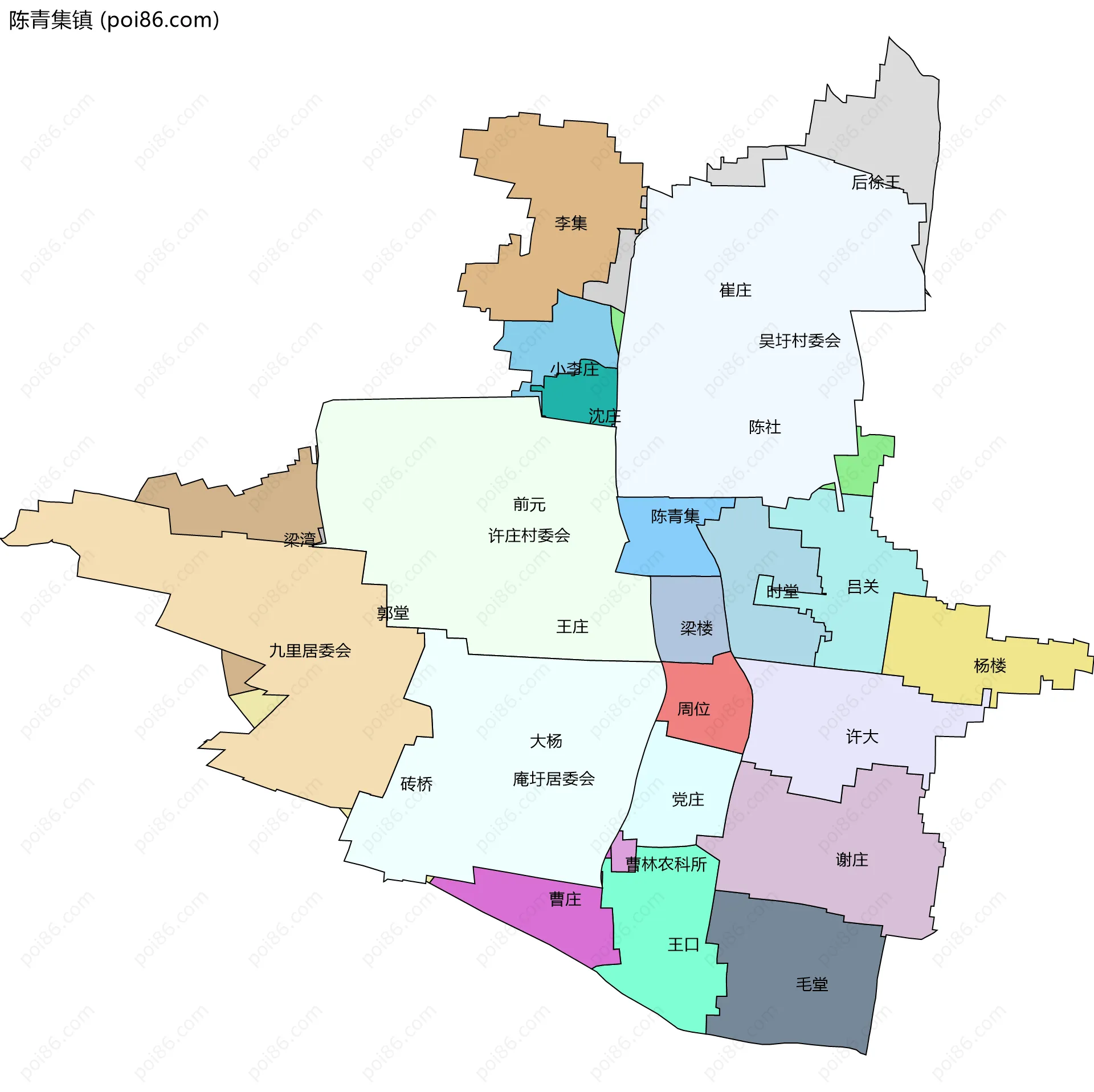 陈青集镇边界地图(五级行政区划)