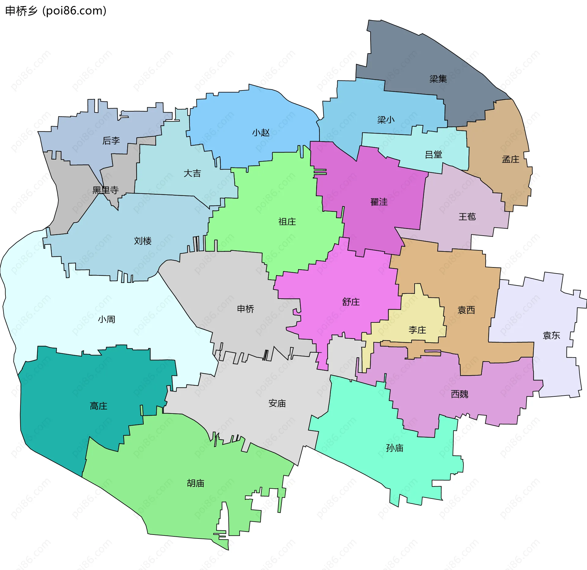 申桥乡边界地图(五级行政区划)