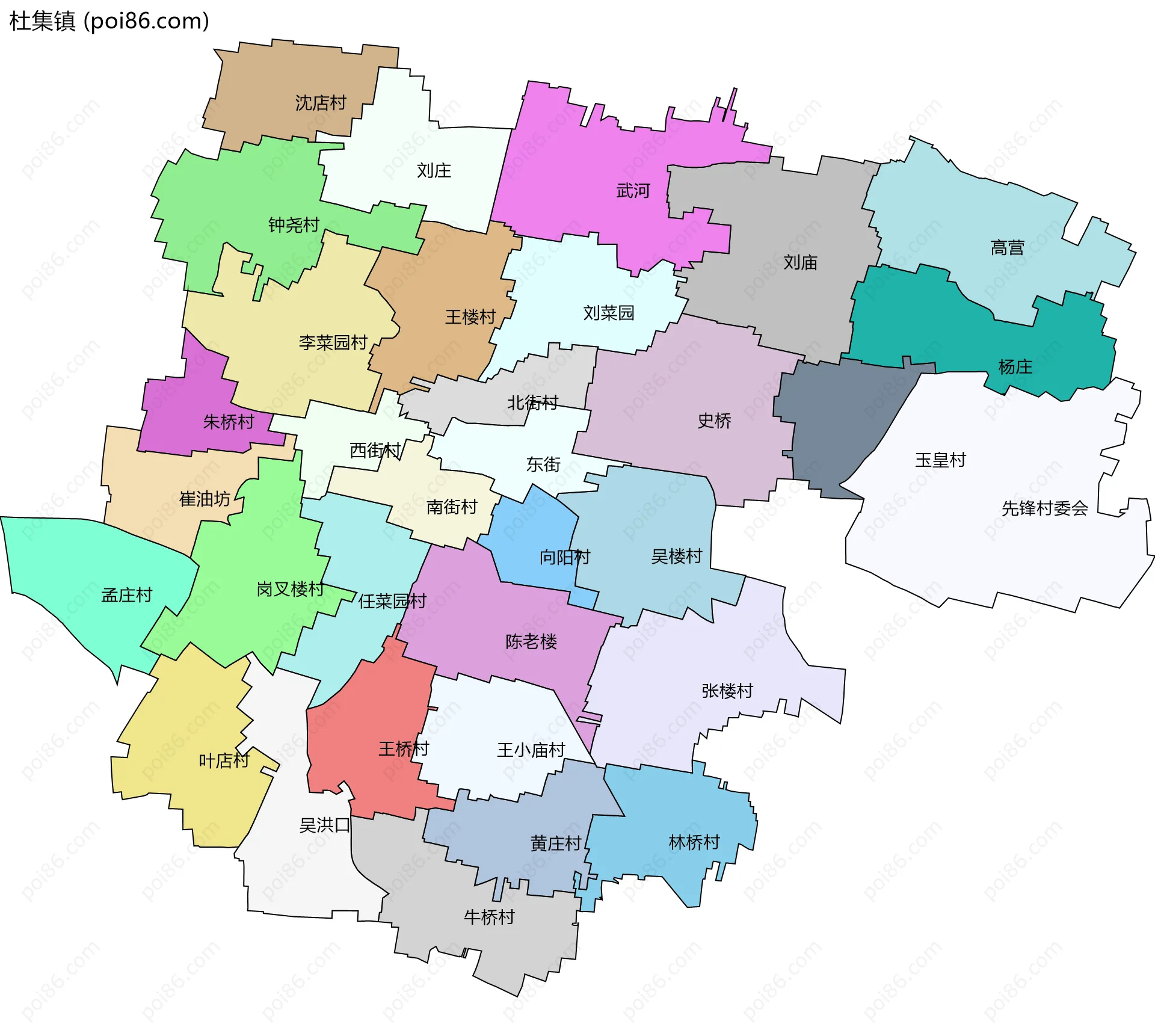 杜集镇边界地图(五级行政区划)