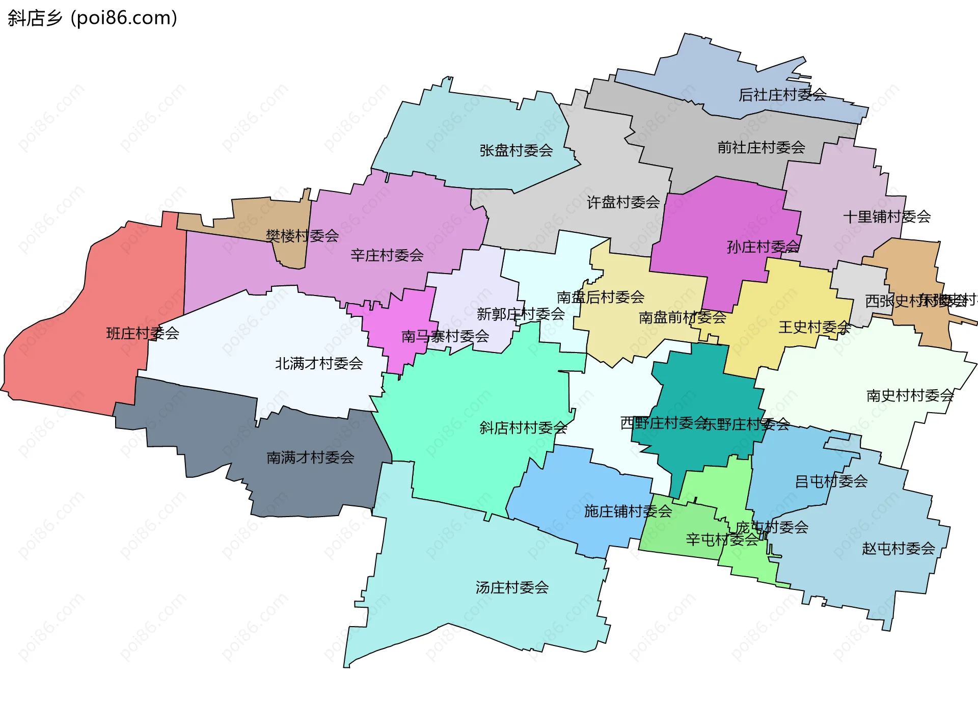 斜店乡边界地图(五级行政区划)