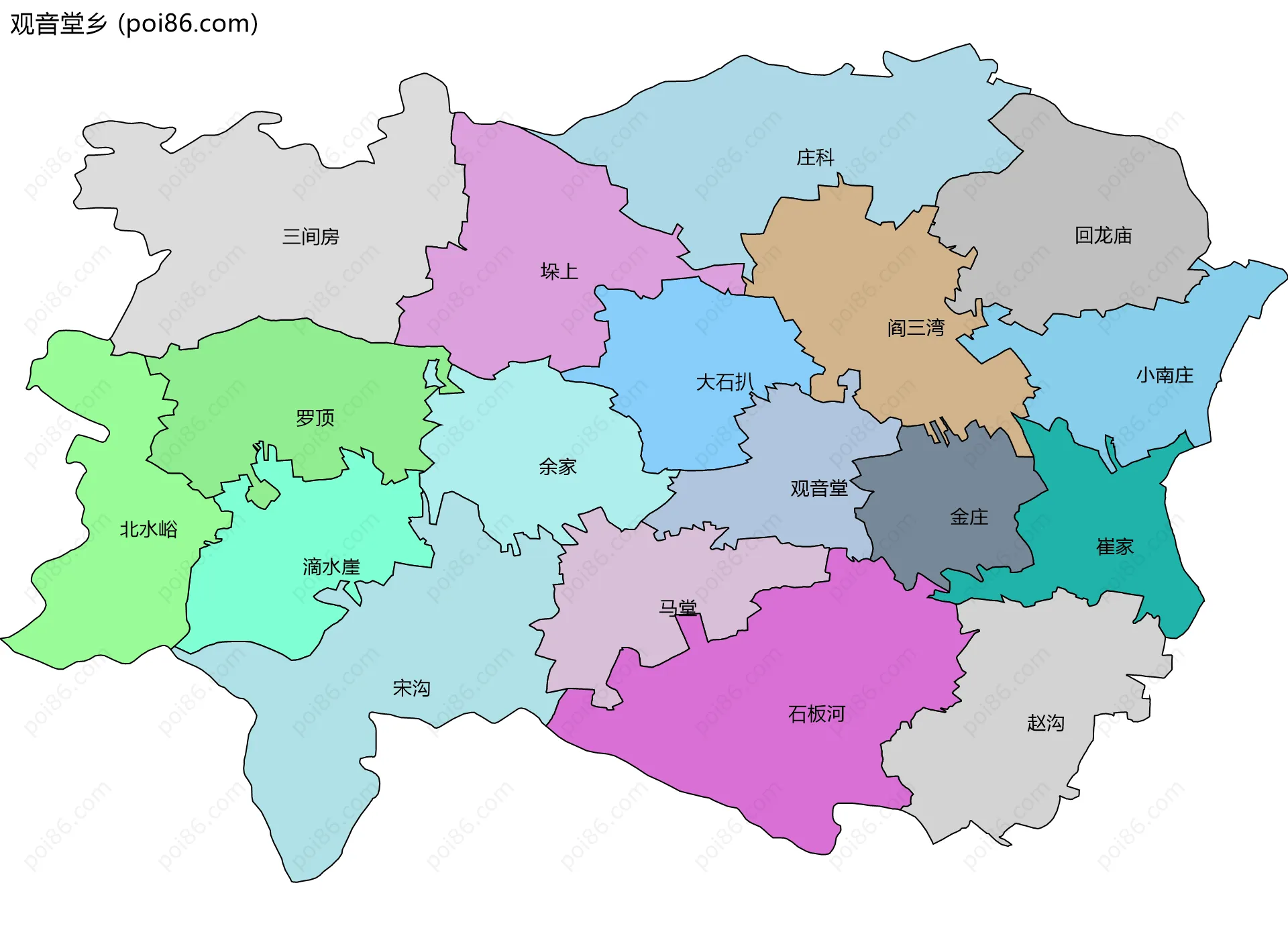 观音堂乡边界地图(五级行政区划)
