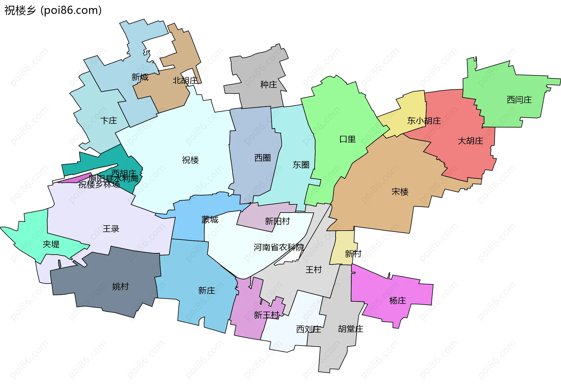 祝楼乡边界地图(五级行政区划)