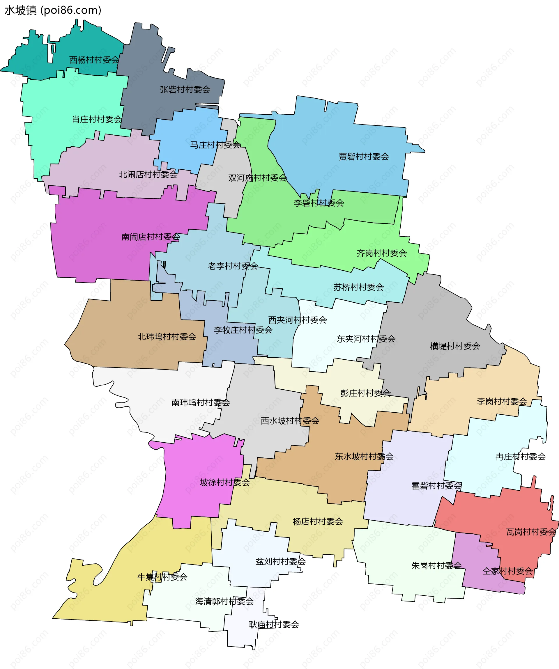 水坡镇边界地图(五级行政区划)