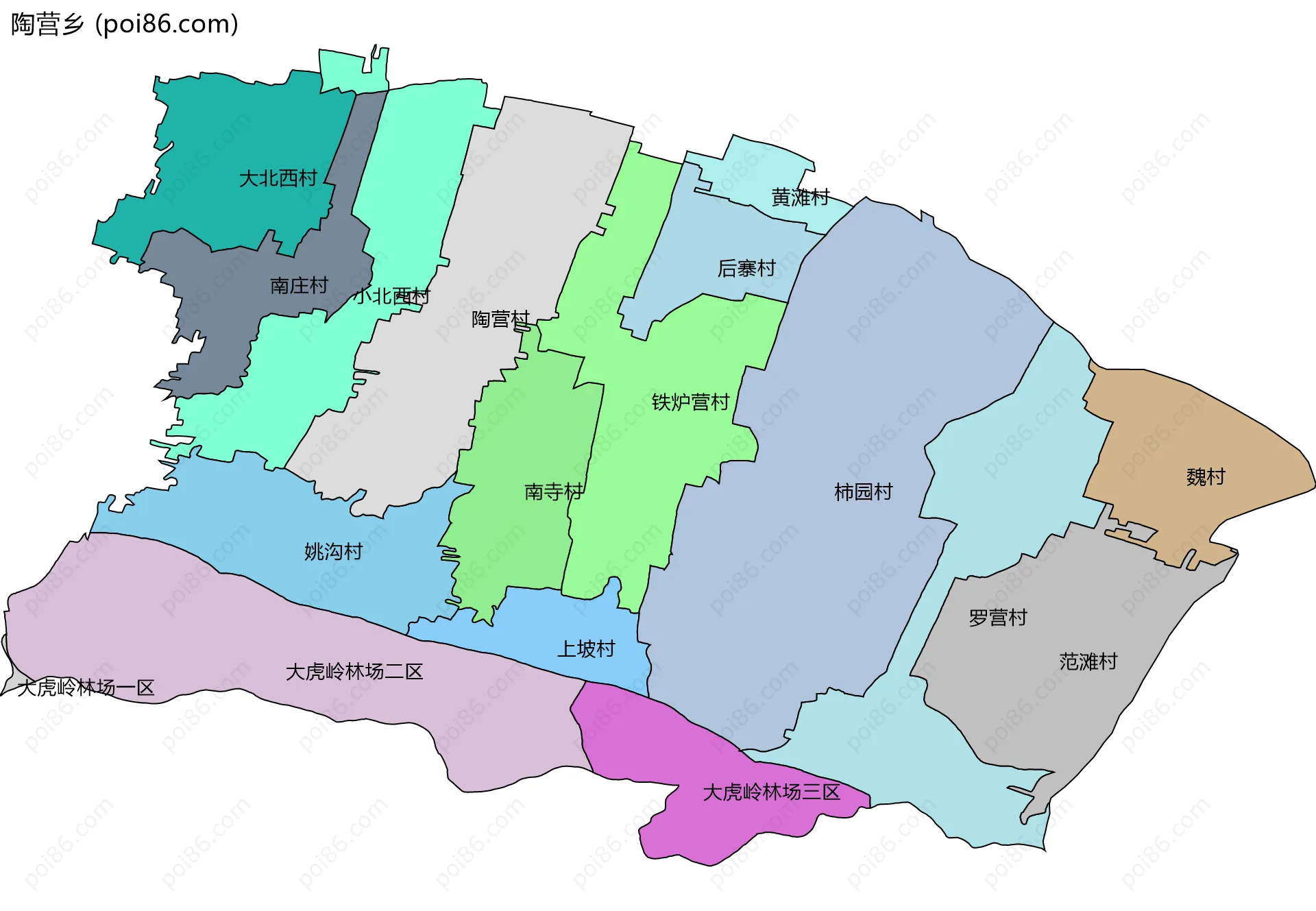 陶营乡边界地图(五级行政区划)