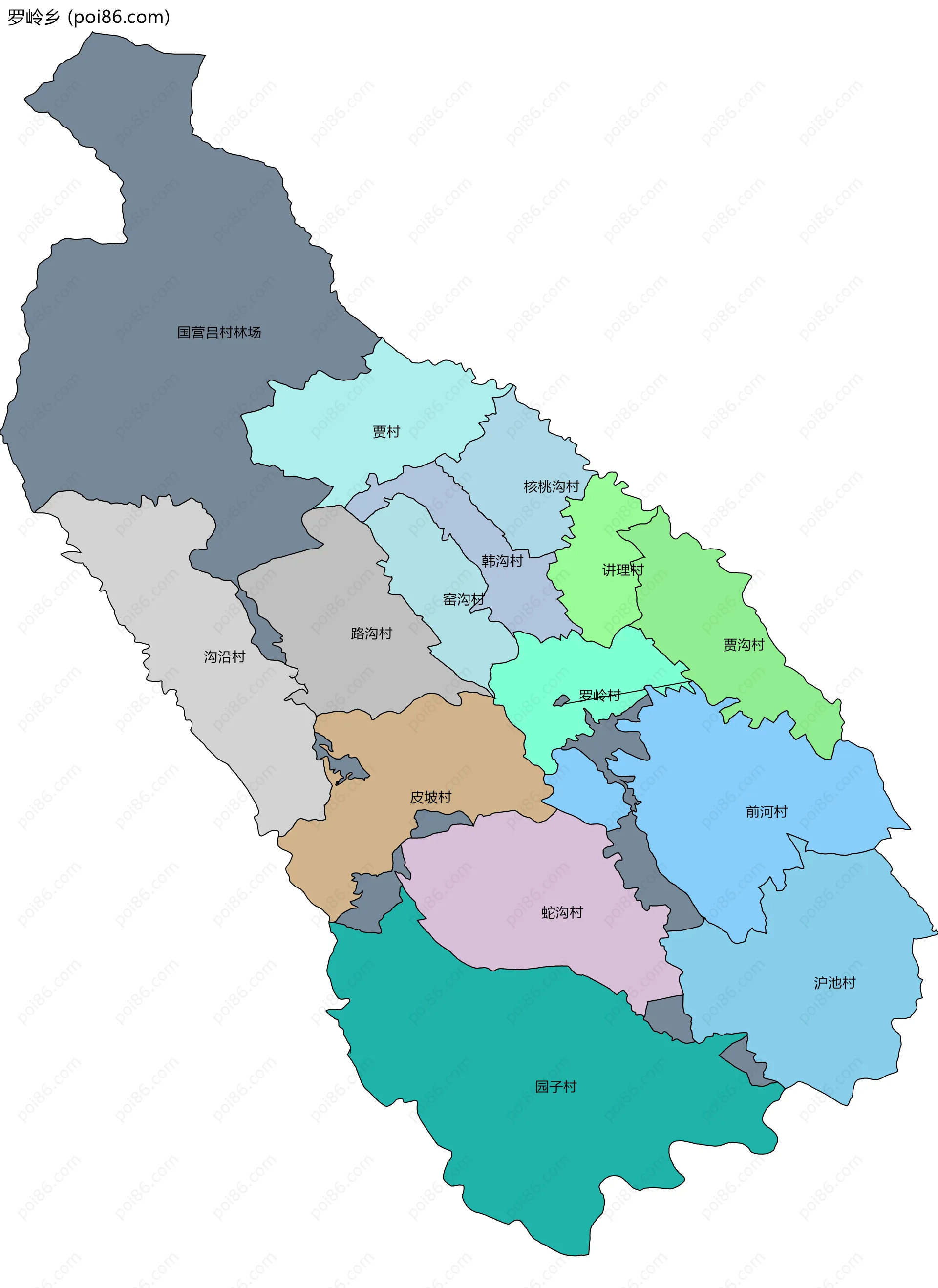 罗岭乡边界地图(五级行政区划)