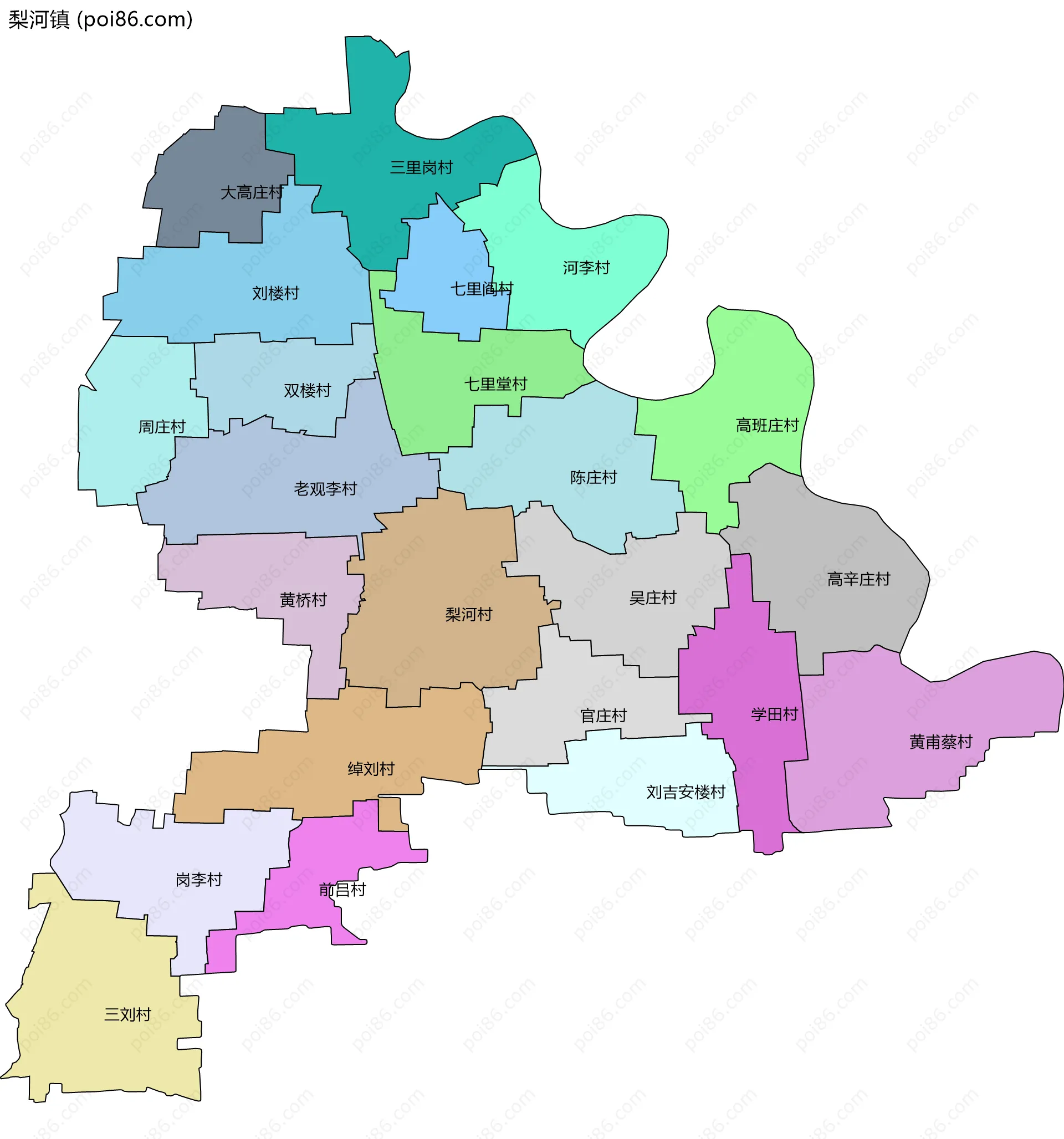 梨河镇边界地图(五级行政区划)