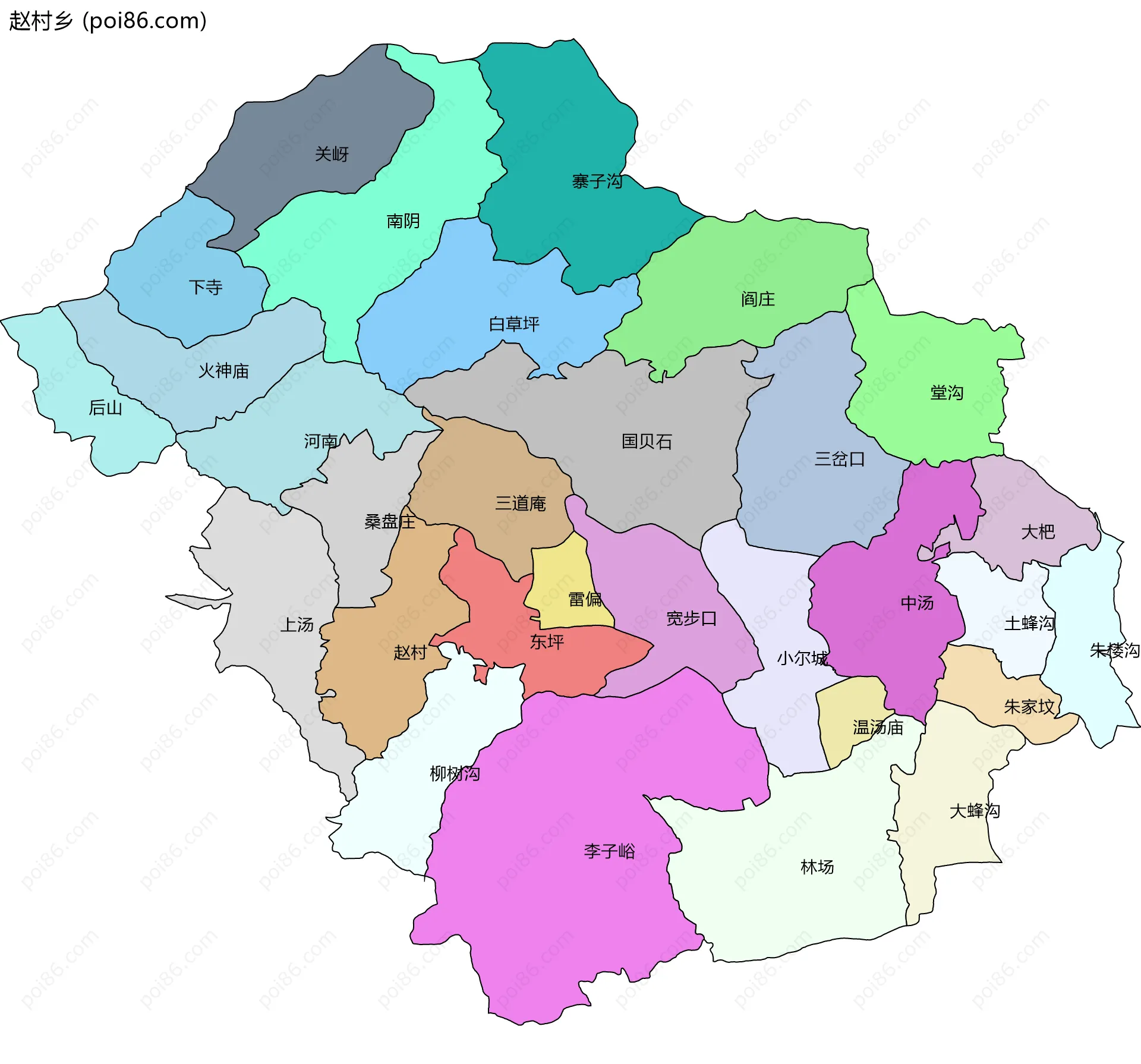 赵村乡边界地图(五级行政区划)