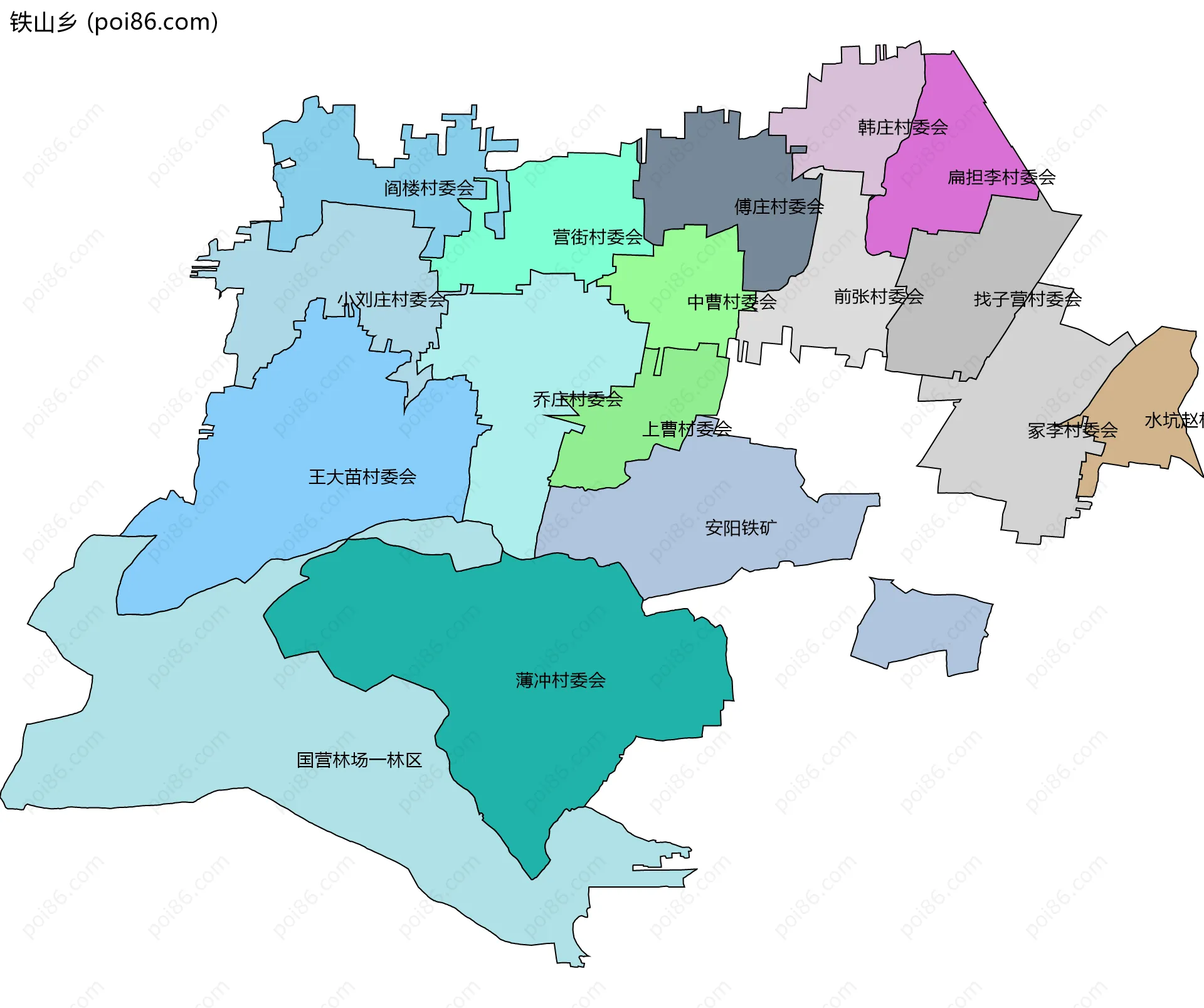 铁山乡边界地图(五级行政区划)
