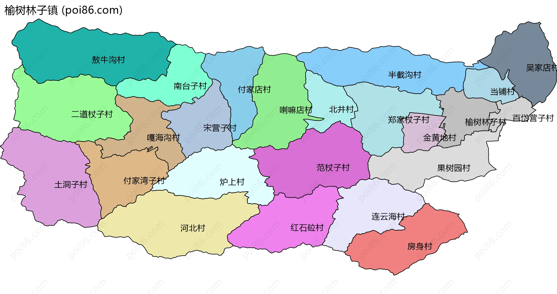 榆树林子镇边界地图(五级行政区划)