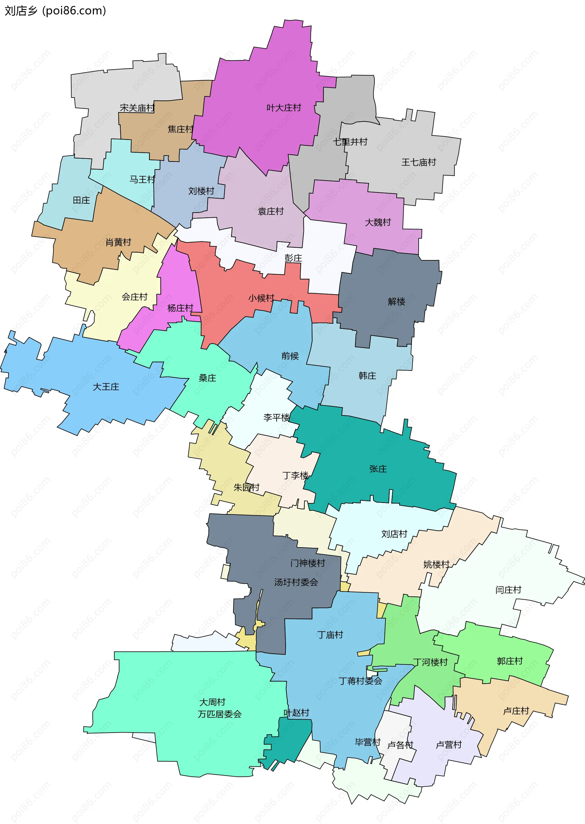 刘店乡边界地图(五级行政区划)