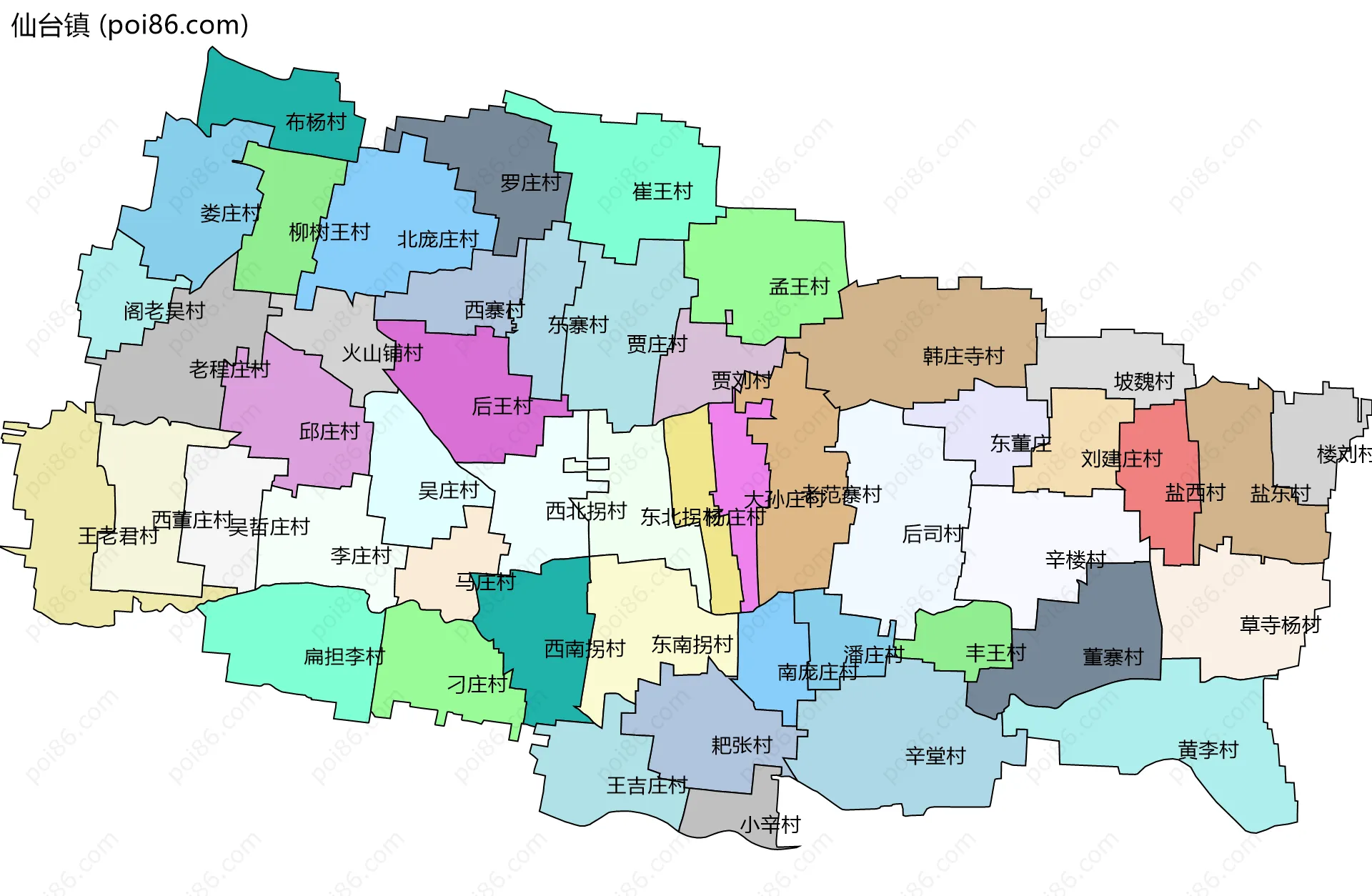 仙台镇边界地图(五级行政区划)
