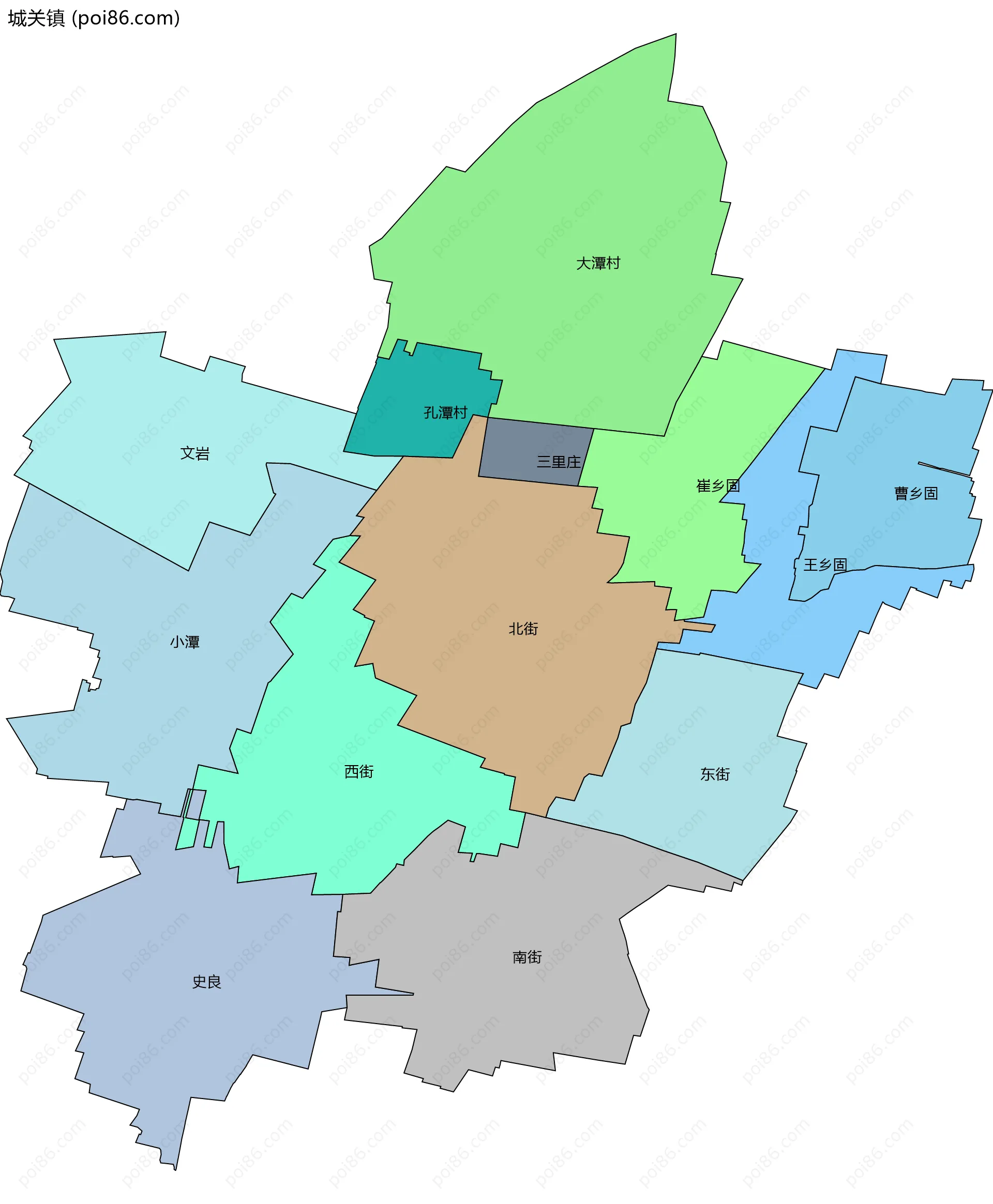 城关镇边界地图(五级行政区划)