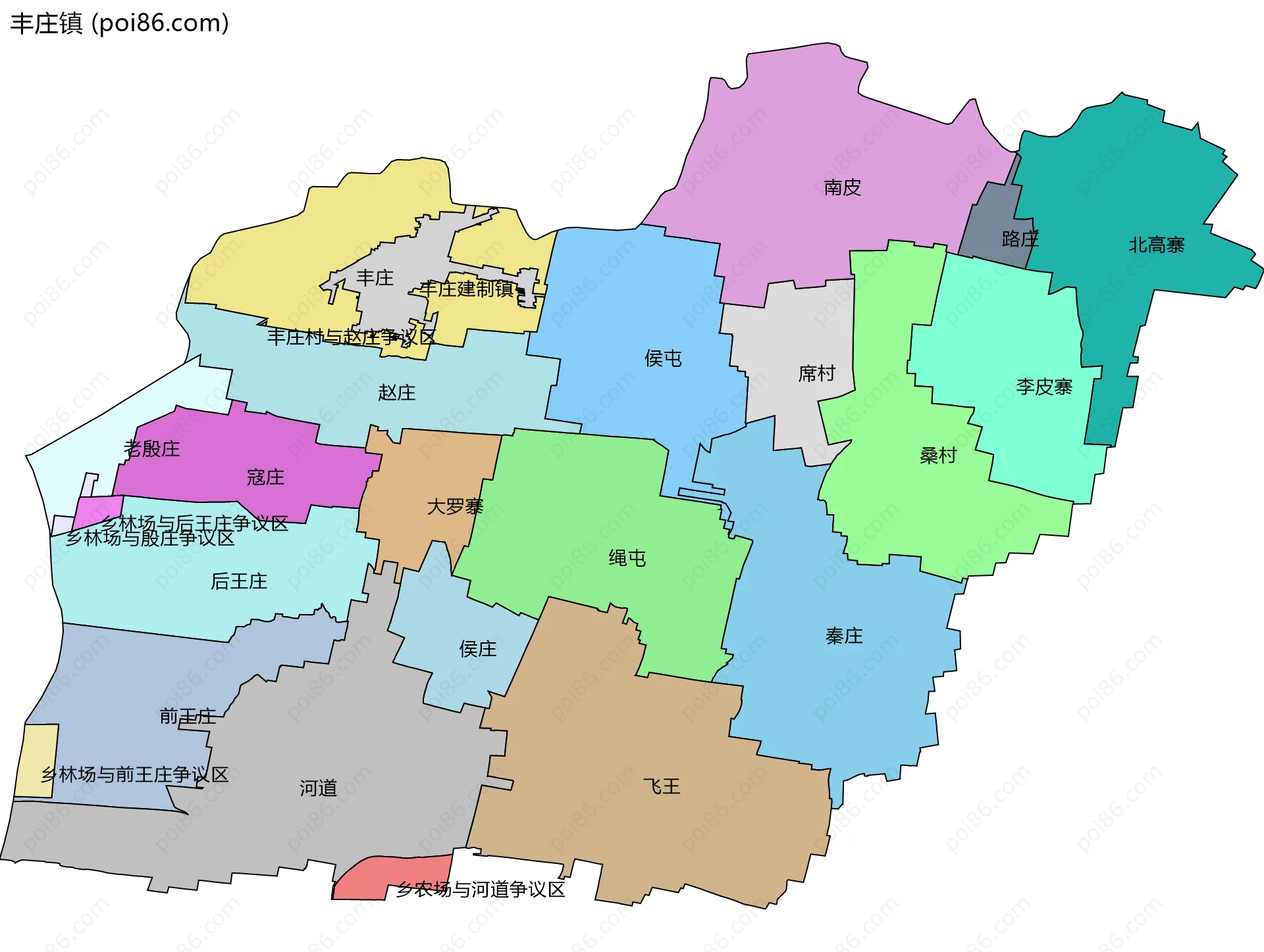 丰庄镇边界地图(五级行政区划)