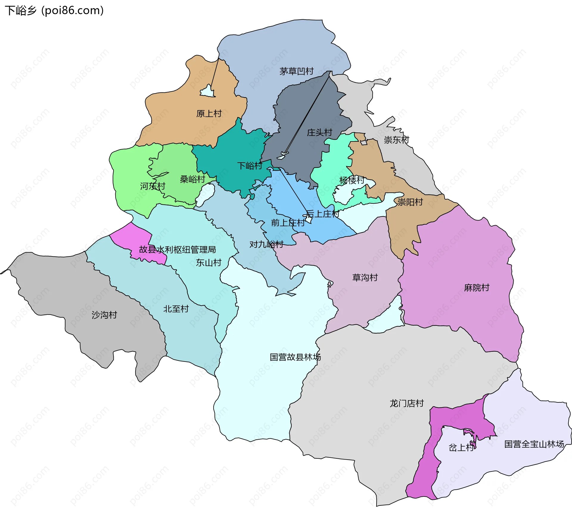 下峪乡边界地图(五级行政区划)