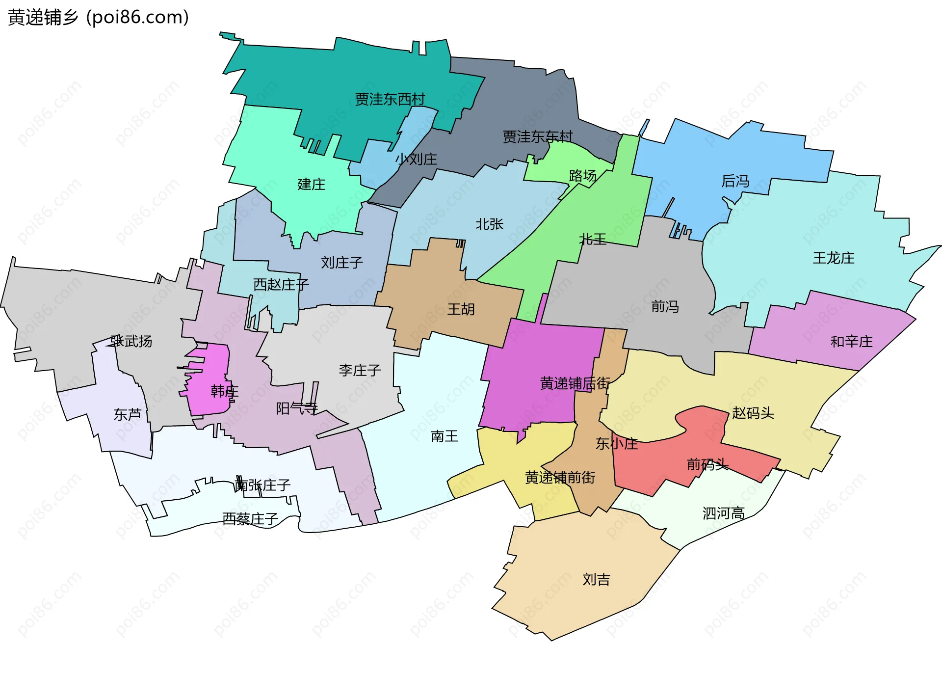 黄递铺乡边界地图(五级行政区划)