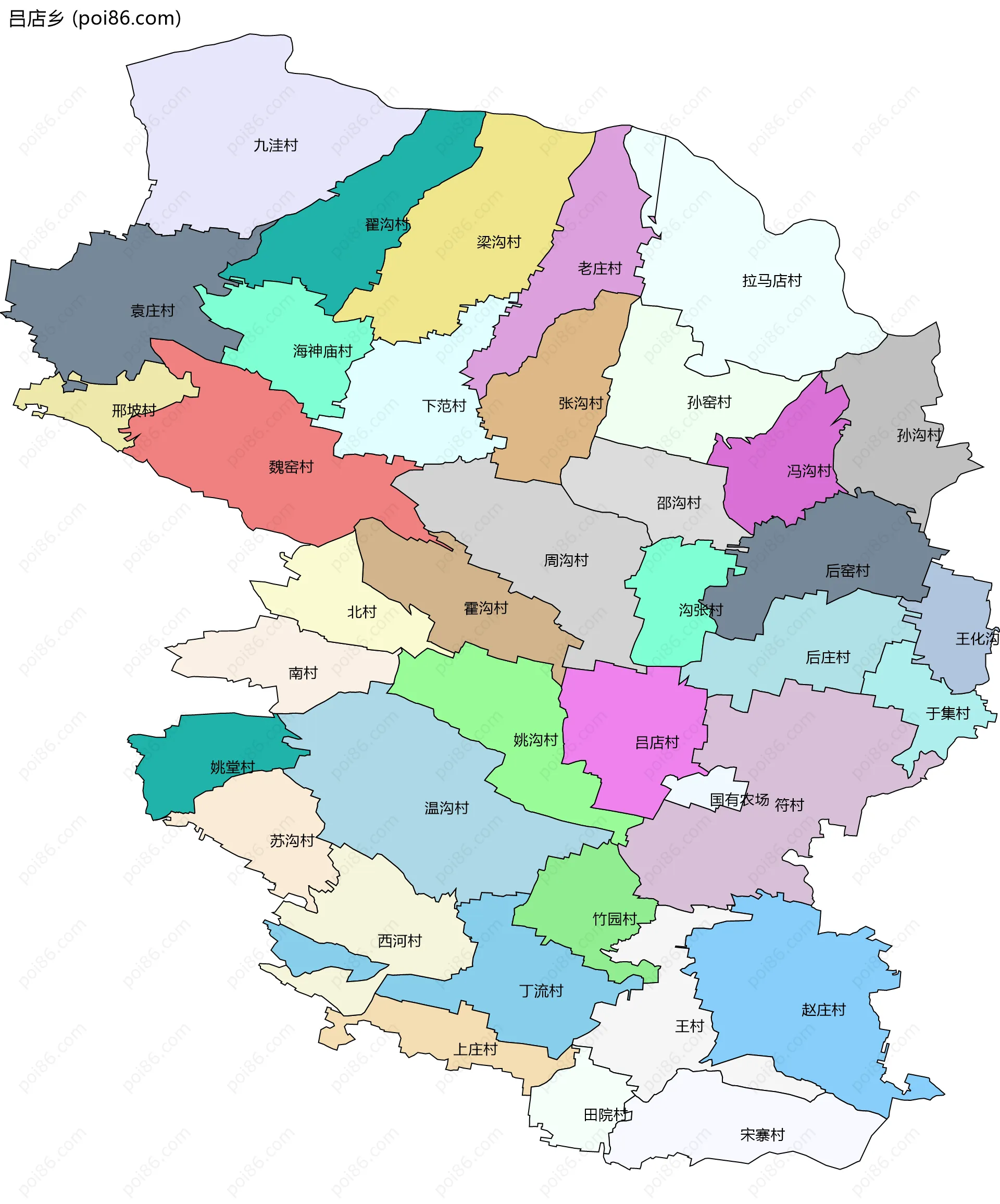 吕店乡边界地图(五级行政区划)