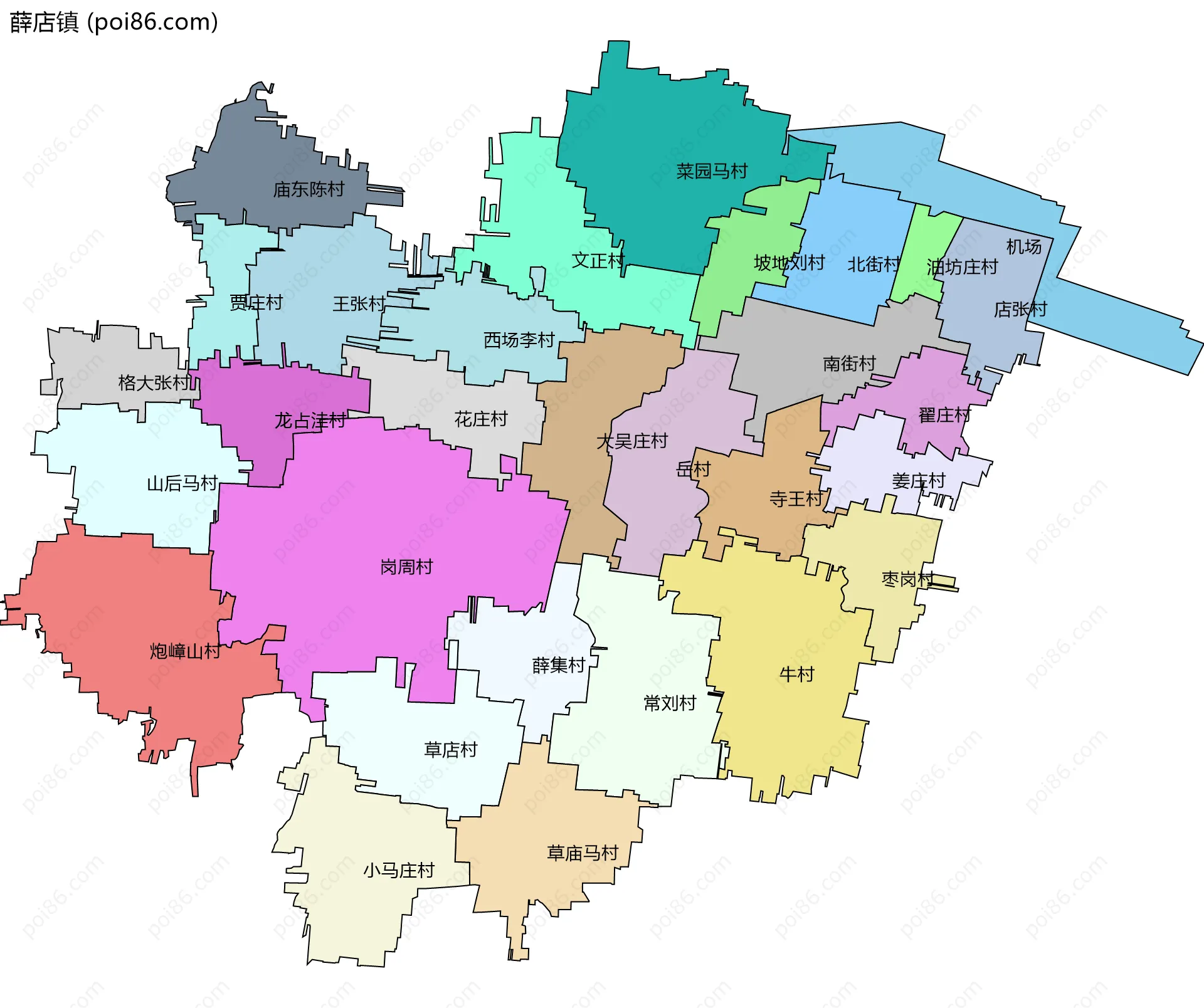 薛店镇边界地图(五级行政区划)