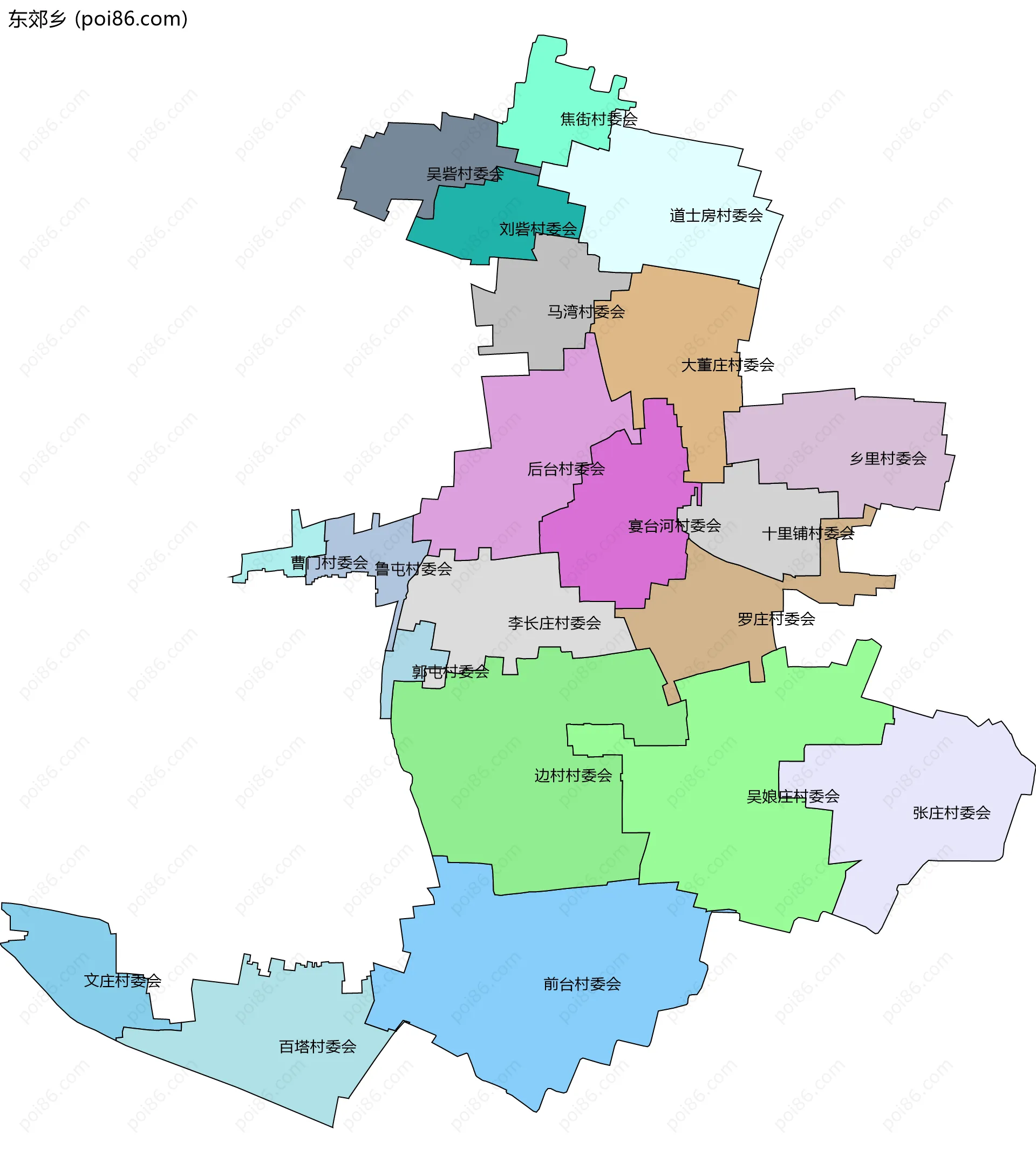 东郊乡边界地图(五级行政区划)