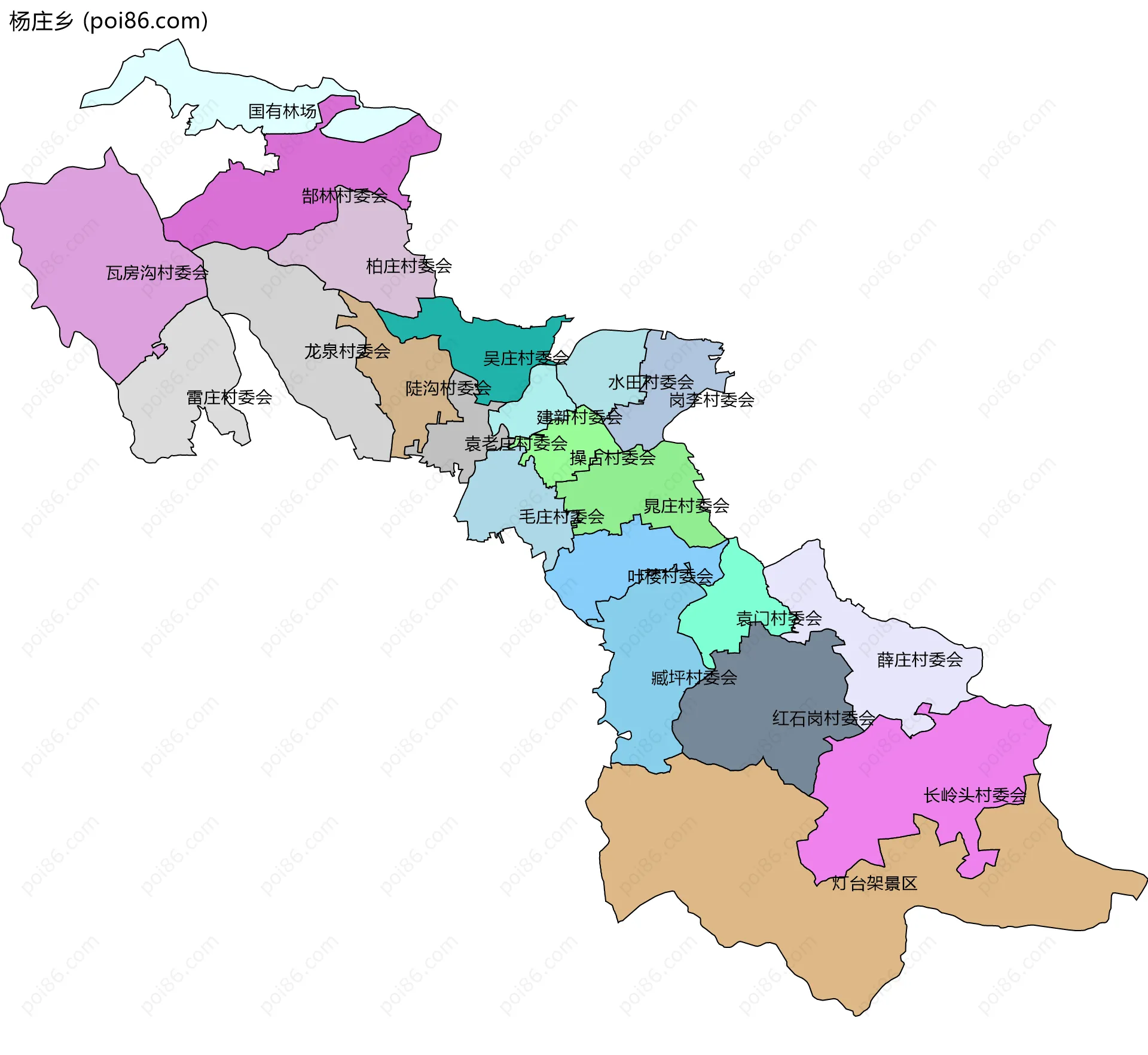 杨庄乡边界地图(五级行政区划)