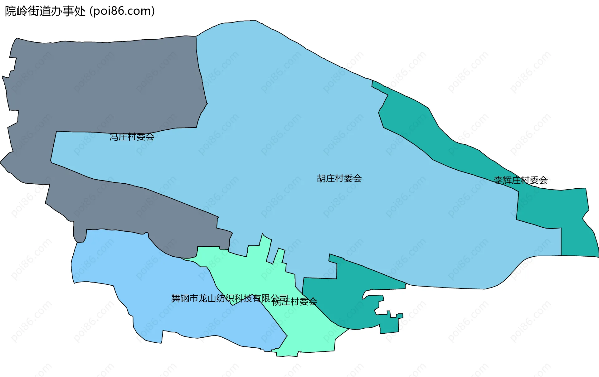 院岭街道办事处边界地图(五级行政区划)