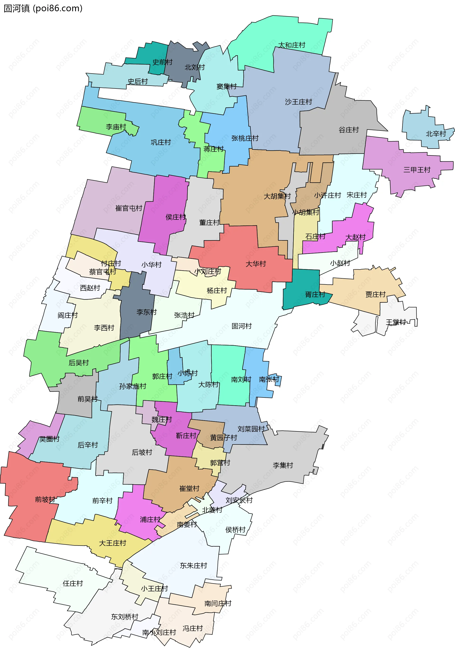 固河镇边界地图(五级行政区划)