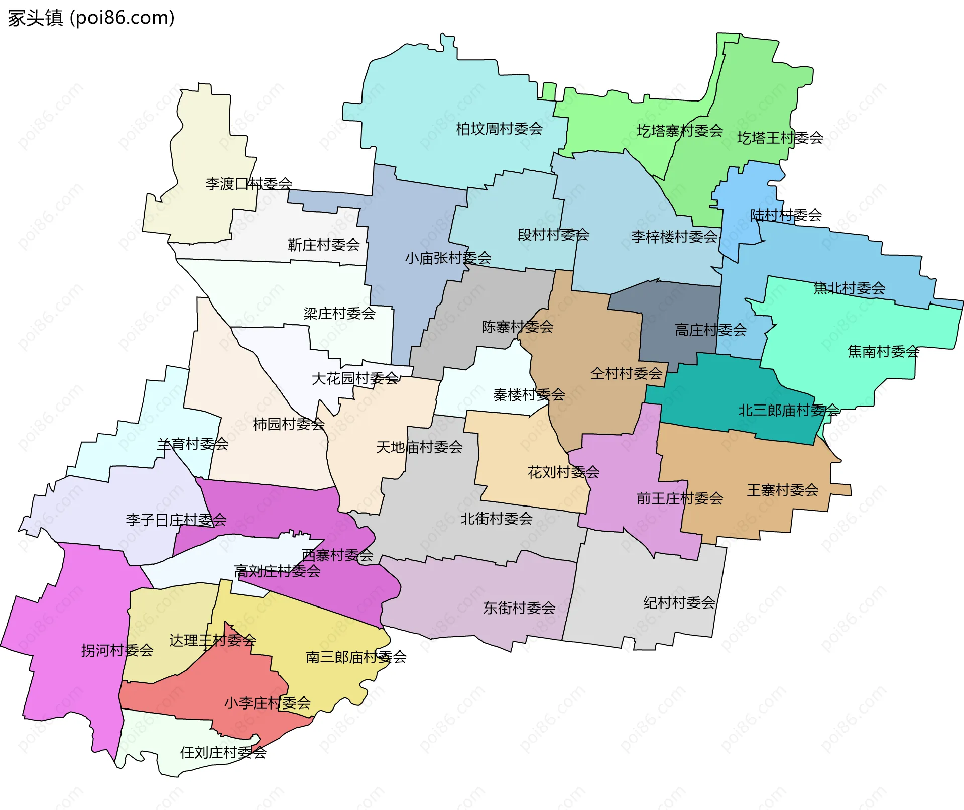 冢头镇边界地图(五级行政区划)